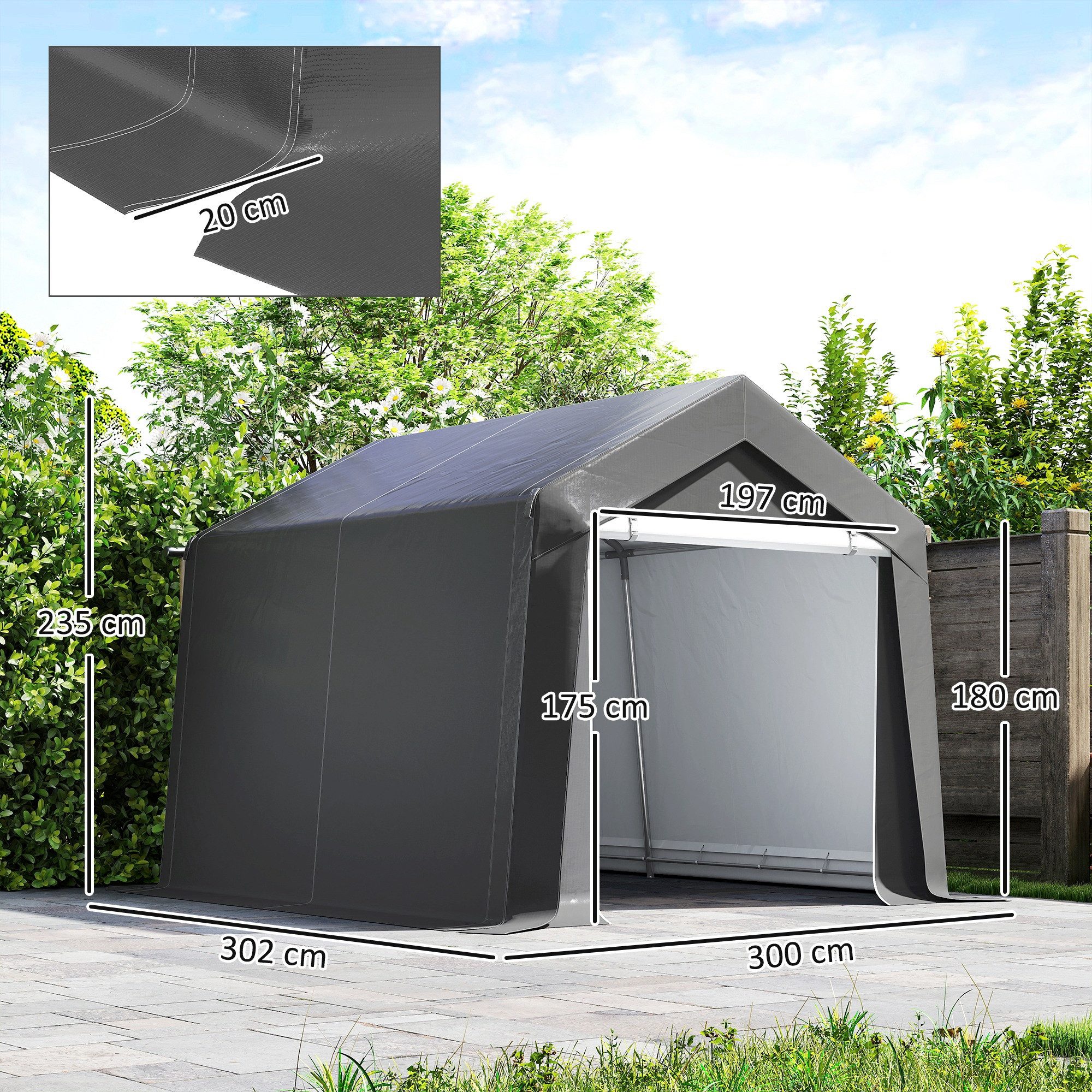 Outsunny Gerätezelt mit Rolltür Belüftungsfenster Verlängerte Kanten, Personen: 1 (Zeltgarage, 1 tlg., Carport), für Auto SUV Boote LKW Dunkelgrau
