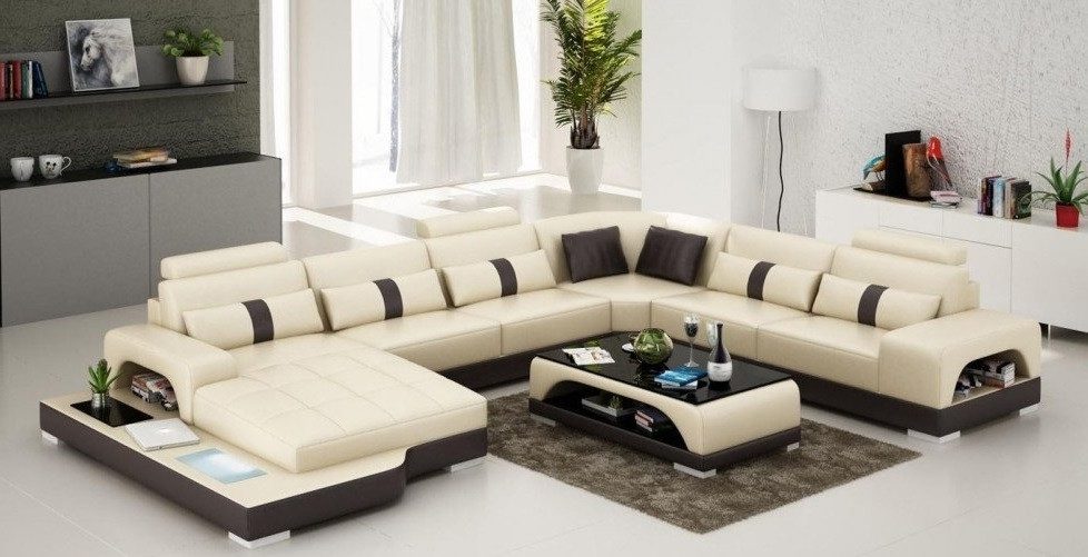 JVmoebel Wohnlandschaft Leder Wohnlandschaft Couch Big XXL Sofa LED USB Polster Ecke Garnitur, Made in Europa