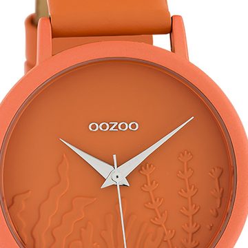 OOZOO Quarzuhr Oozoo Damen Armbanduhr Timepieces Analog, (Analoguhr), Damenuhr rund, mittel (ca. 36mm), Lederarmband orange, Fashion
