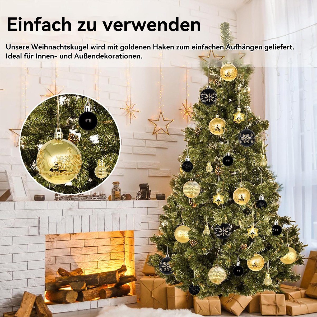 & Stück 44 DOPWii Gold Christbaumschmuck Weihnachtskugeln,Weihnachtsdekoration,Schwarz