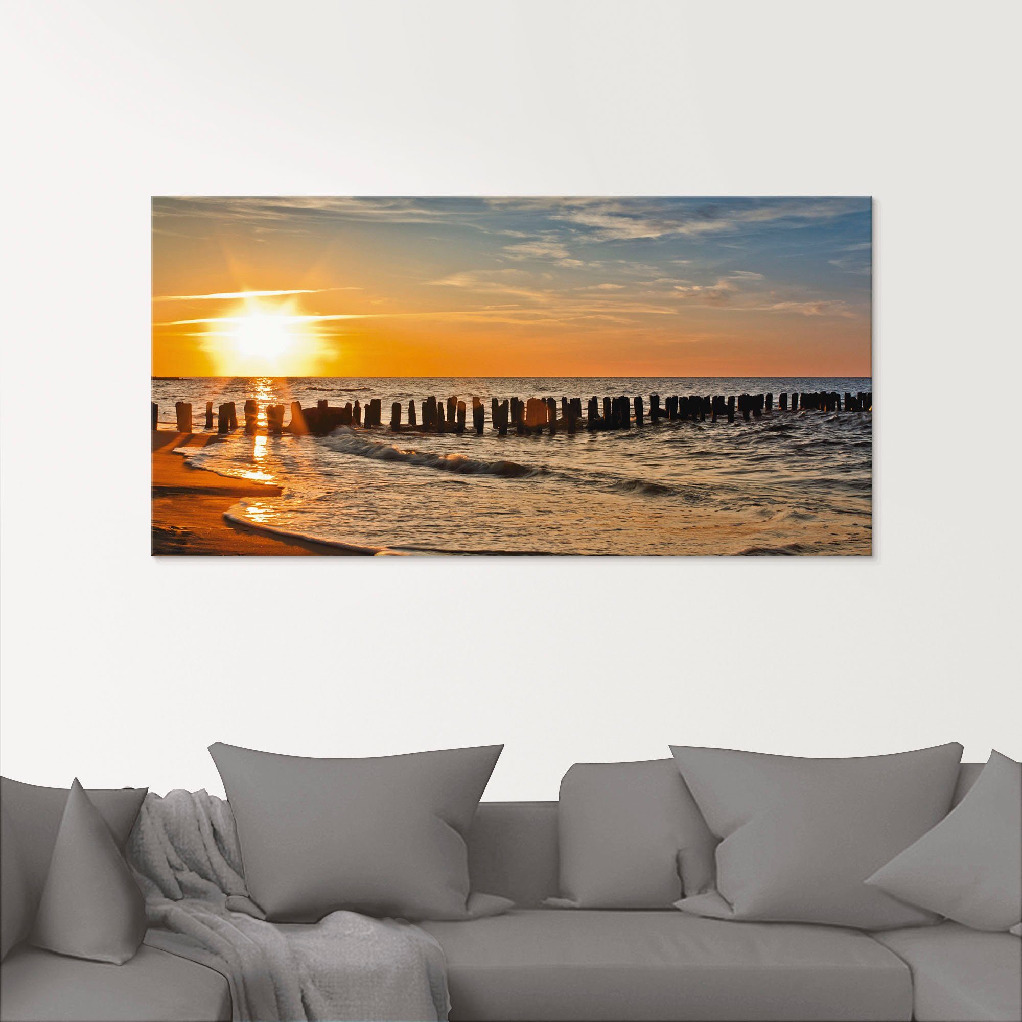 Artland Glasbild Schöner Sonnenuntergang am (1 in verschiedenen Strand Strand, Größen St)