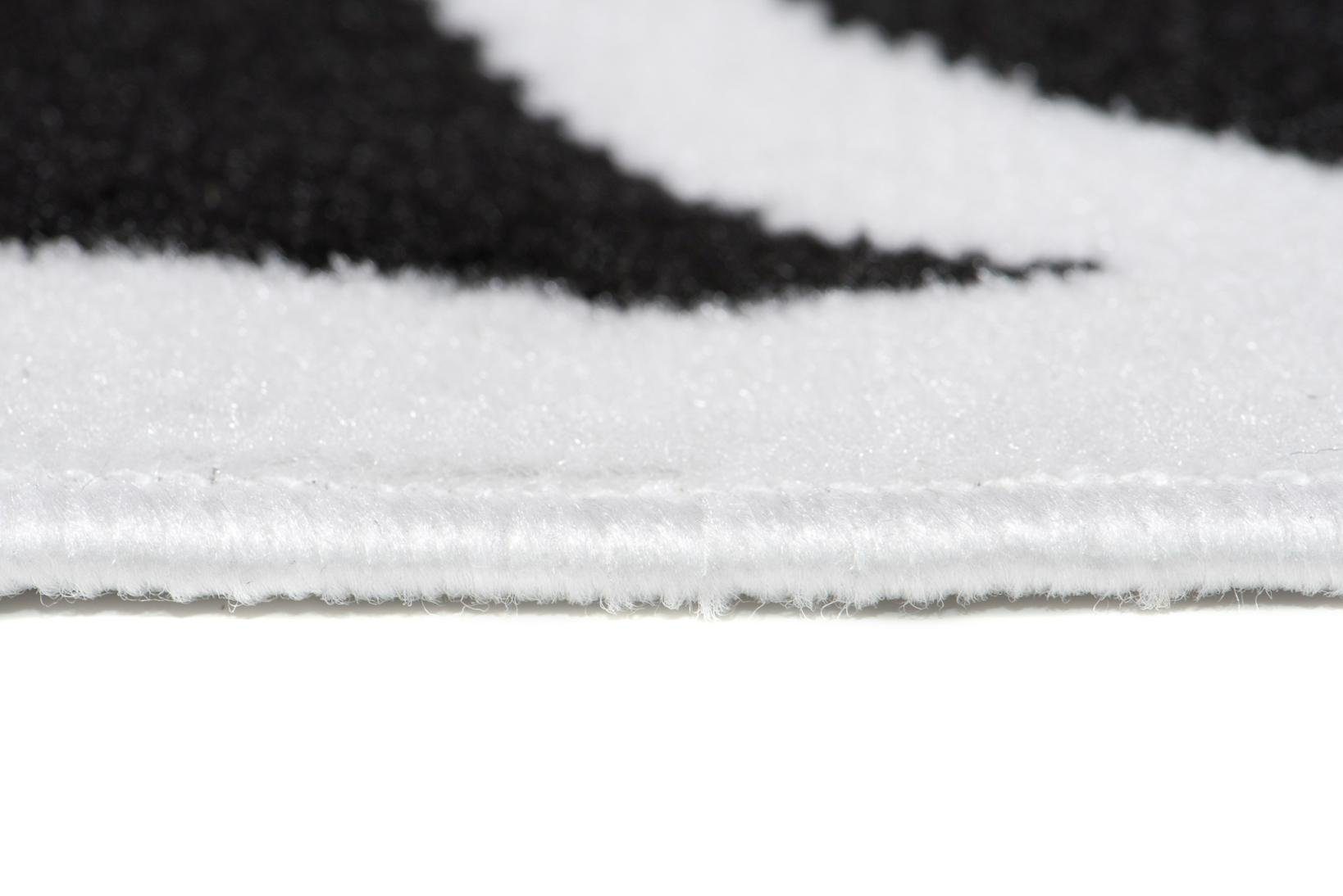 Mazovia, Muster Geeignet Teppich Geometrische weiß Höhe Kurzflor, Modern mm, Fußbodenheizung, 7 Kurzflor 70 - Designteppich für x schwarz 140 cm,