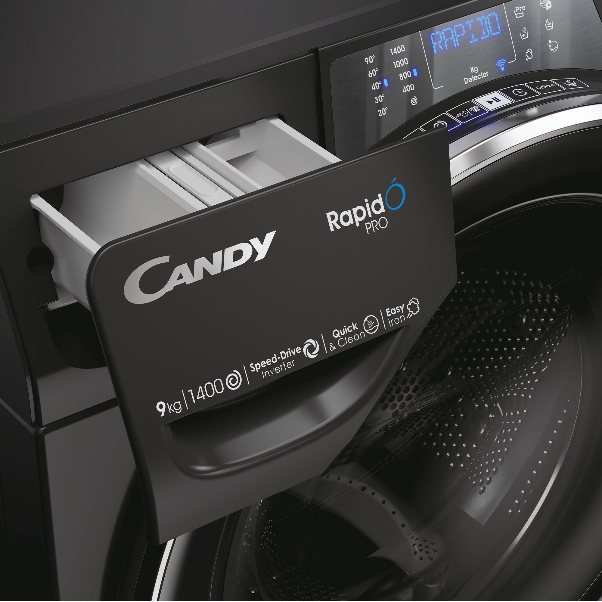Candy Waschmaschine RAPIDÓ RP 496BWMBCB/1-S, hOn App, Mengenautomatik U/min, Wi-Fi kg, Dampffunktion, Bluetooth 9 1400 und