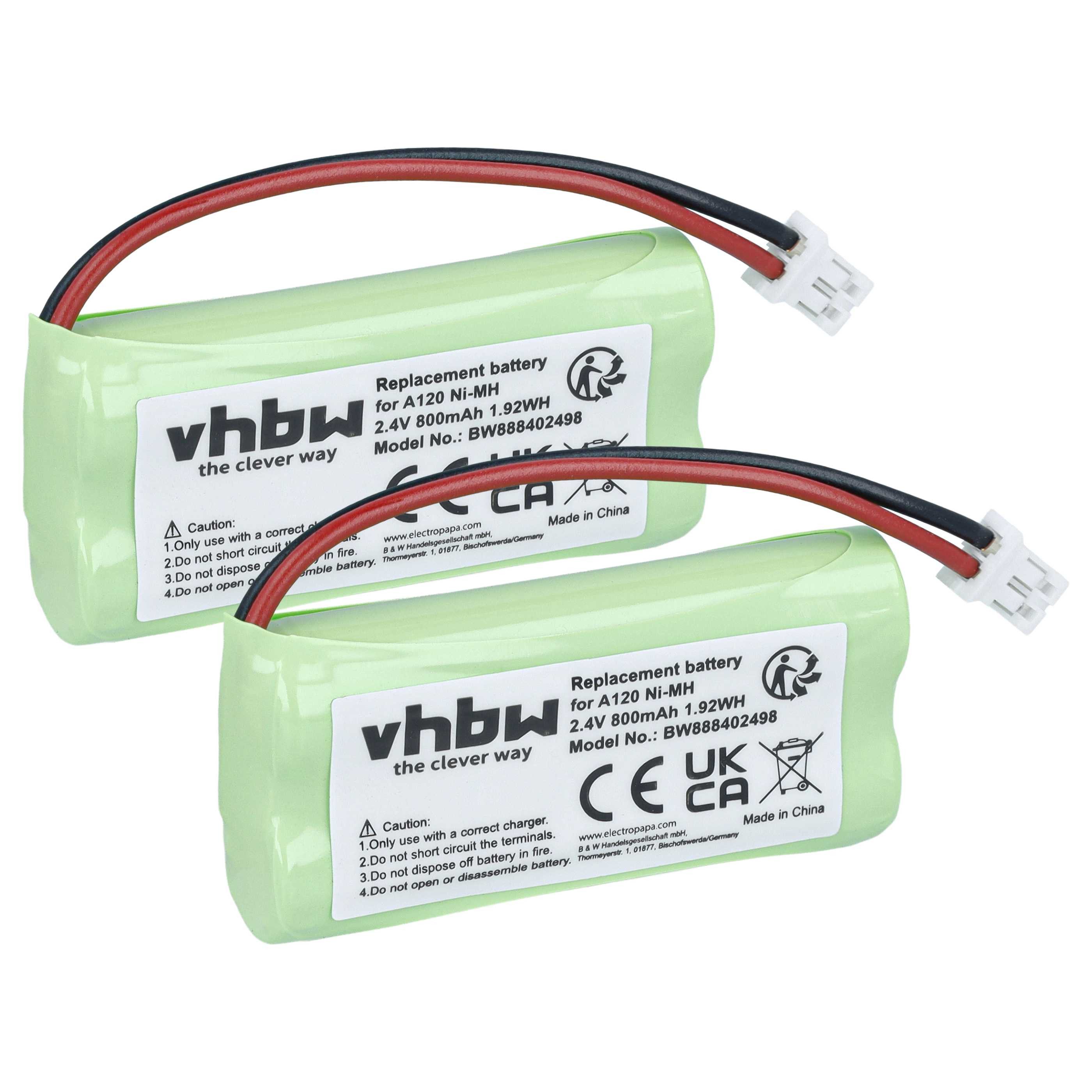 vhbw passend für Siemens Gigaset A145, A160, A150, A24, A240, A165, A16, A1 Akku Akku NiMH 800 mAh (2,4 V, 2 St), Leistungsfähige Austausch-Akkus für Telefon, Festnetz oder schnurloses