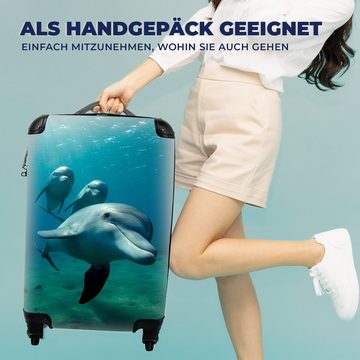 MuchoWow Handgepäckkoffer Wasser - Delphin - Blau, 4 Rollen, Reisetasche mit rollen, Handgepäck für Ferien, Trolley, Reisekoffer