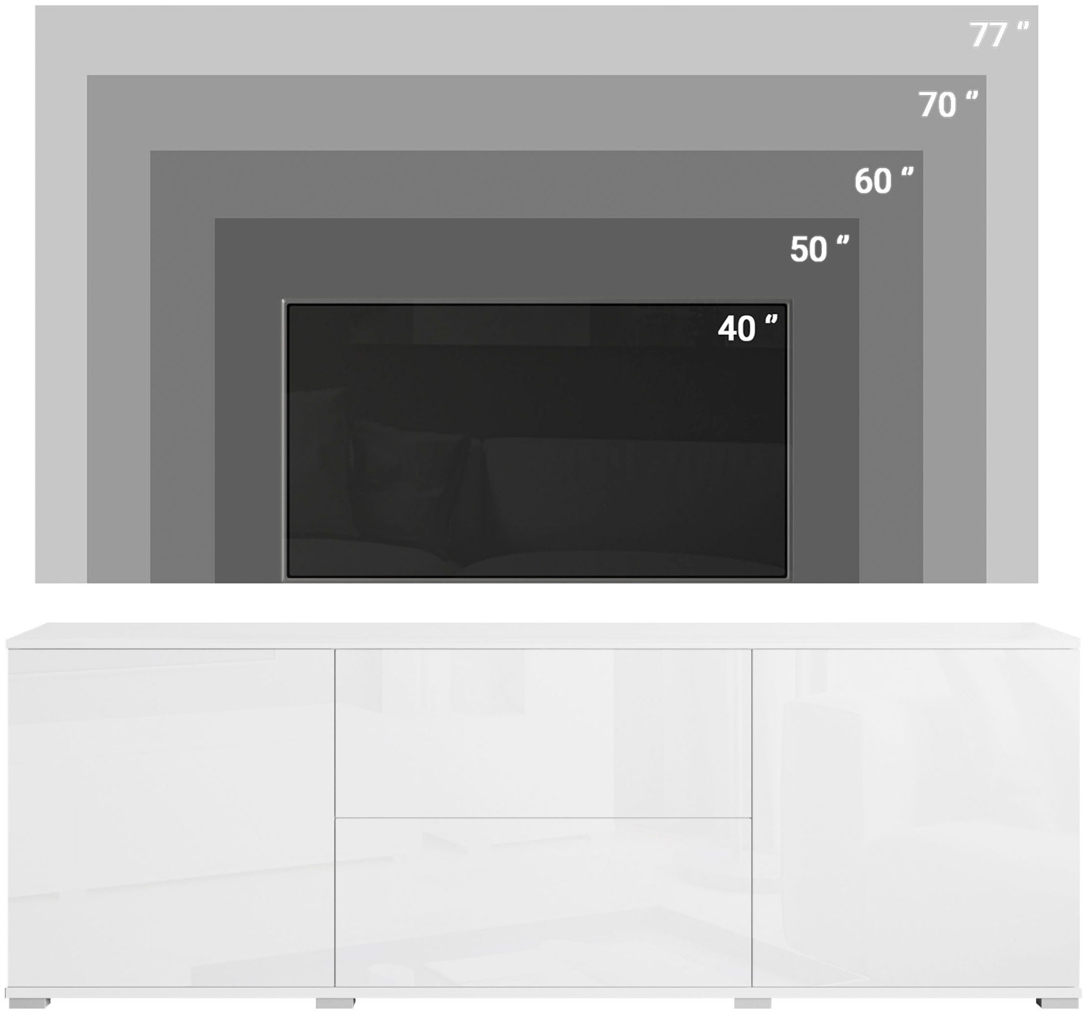OTTO home Lowboard Kenia (1 St), 2 Türen, 2 Schubladen, Breite 180 cm, höhenverstellbare Einlegeböden