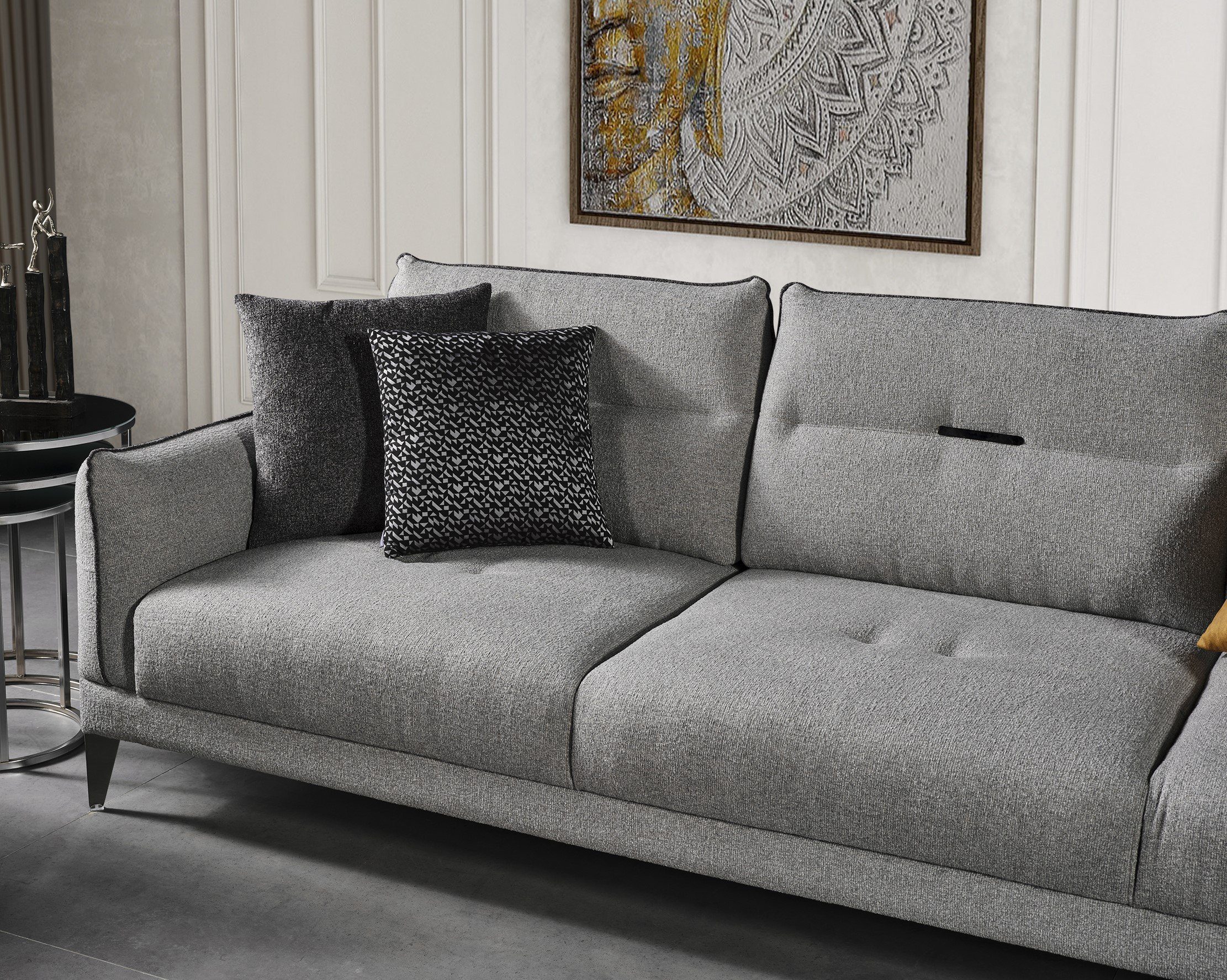 Quality,strapazierfähiger Sofa Teil, Samtstoff Möbel 1 Handmade Grau Villa Brussels, Mikrofaser