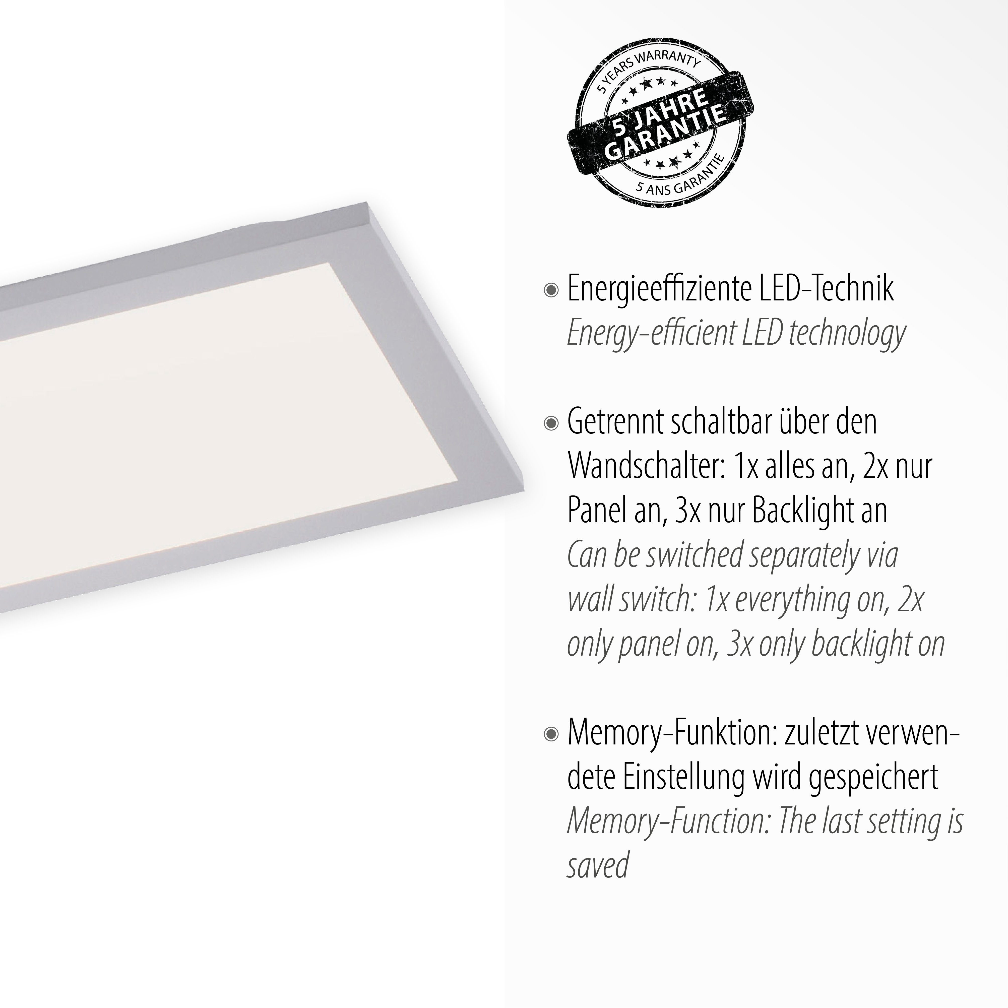 LED Memoryfunktion, FLAT, Deckenleuchte LeuchtenDirekt integriert, Warmweiß, Direkt fest LED Serienschalter Leuchten
