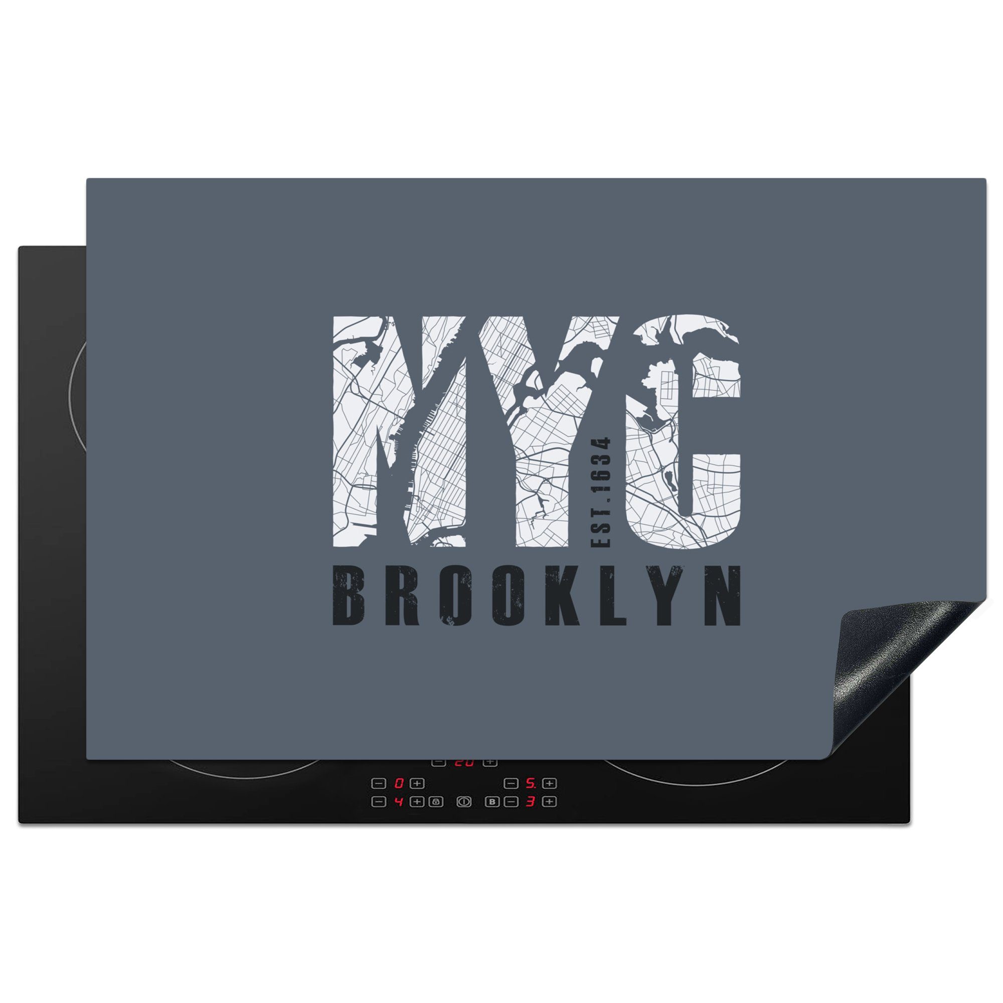 Brooklyn (1 tlg), Blau, - die York Vinyl, Herdblende-/Abdeckplatte 81x52 für Ceranfeldabdeckung Schutz New - MuchoWow Induktionskochfeld küche, cm,