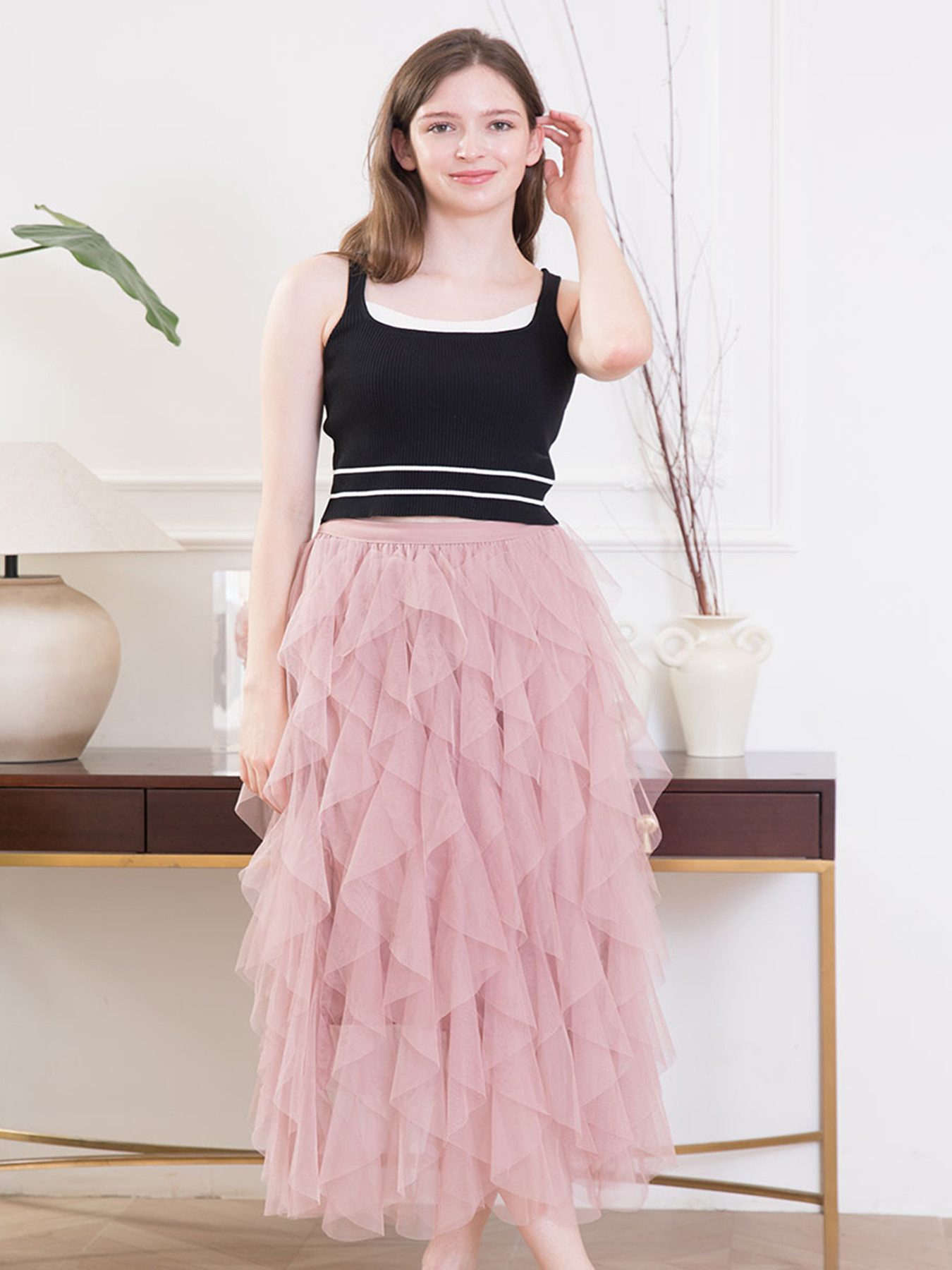 DEBAIJIA Meshrock Damen eleganter langer Rock hoch taillierter rock günstig online kaufen