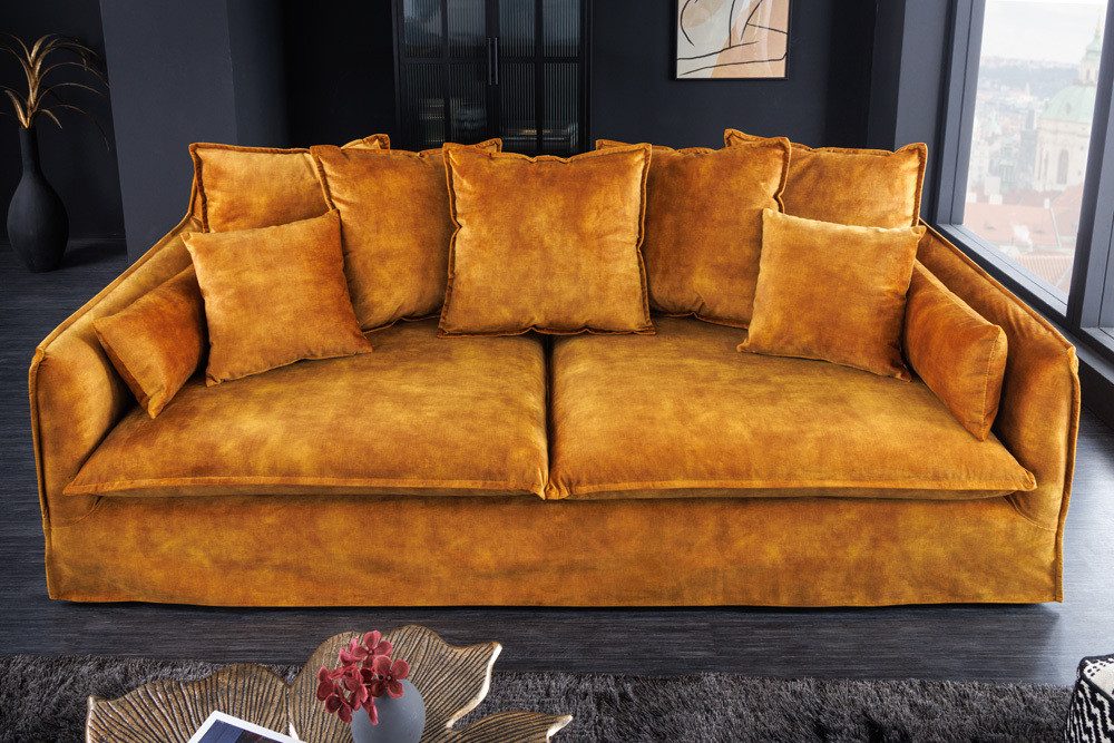 riess-ambiente 3-Sitzer HEAVEN 210cm senfgelb · Hussensofa inkl. Kissen und abnehmbaren Bezug, Einzelartikel 1 Teile, Wohnzimmer-Couch · Samt-Bezug · Federkern-Polsterung · Landhausstil