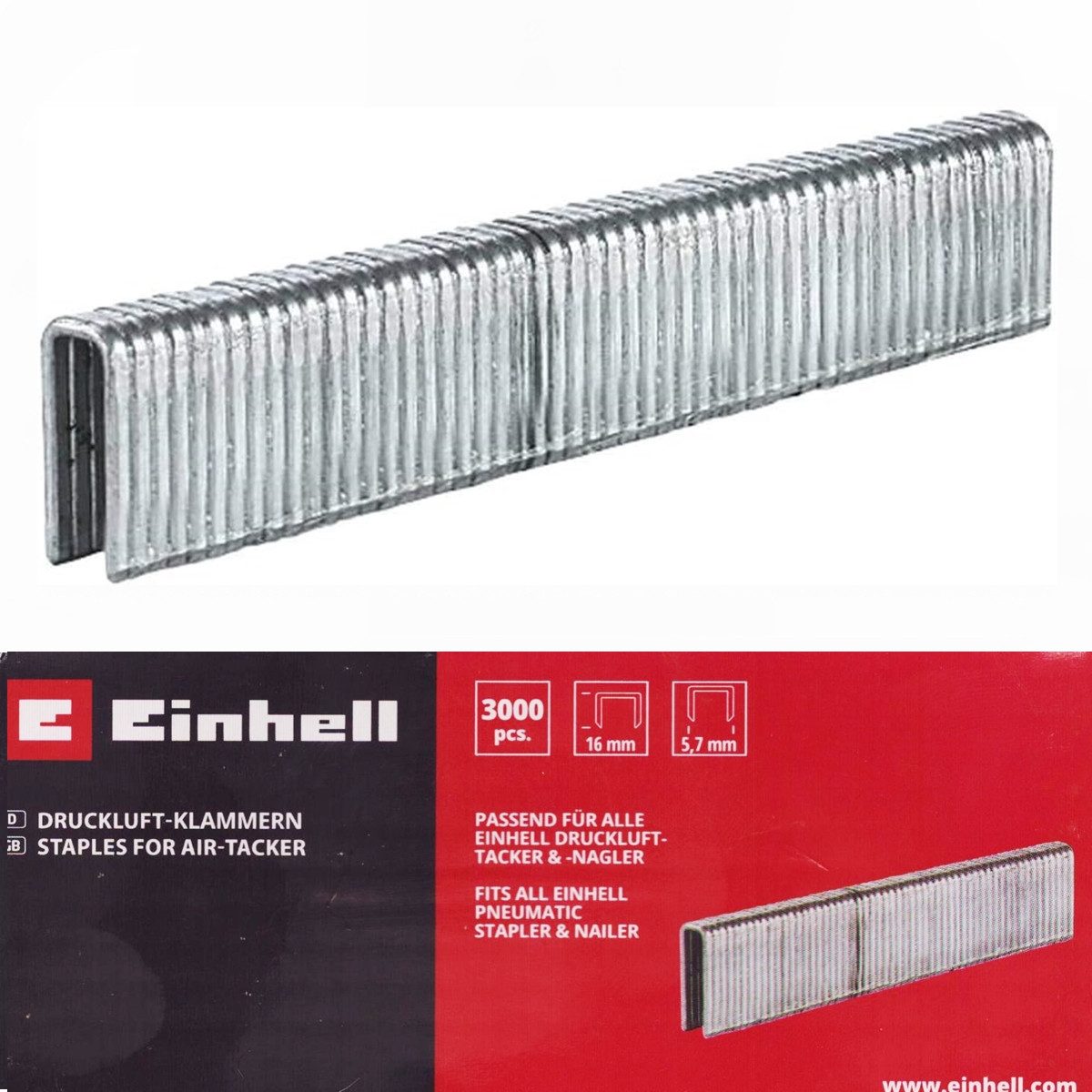 Einhell Tackerklammer Einhell Klammern 3.000 Stk, 5,7 x 16 mm für Fixetto + Druckluft-Tacker