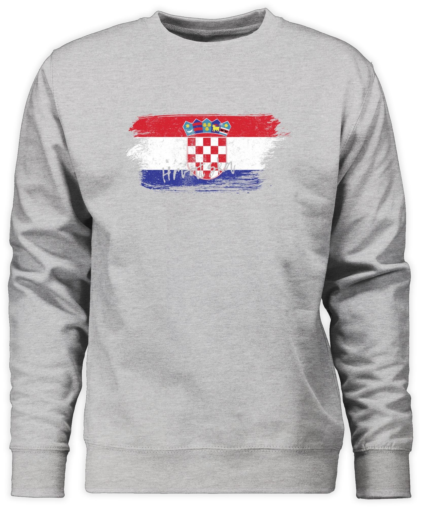 (1-tlg) Kroatien Sweatshirt Vintage Shirtracer meliert EM 2 Grau Fussball 2024