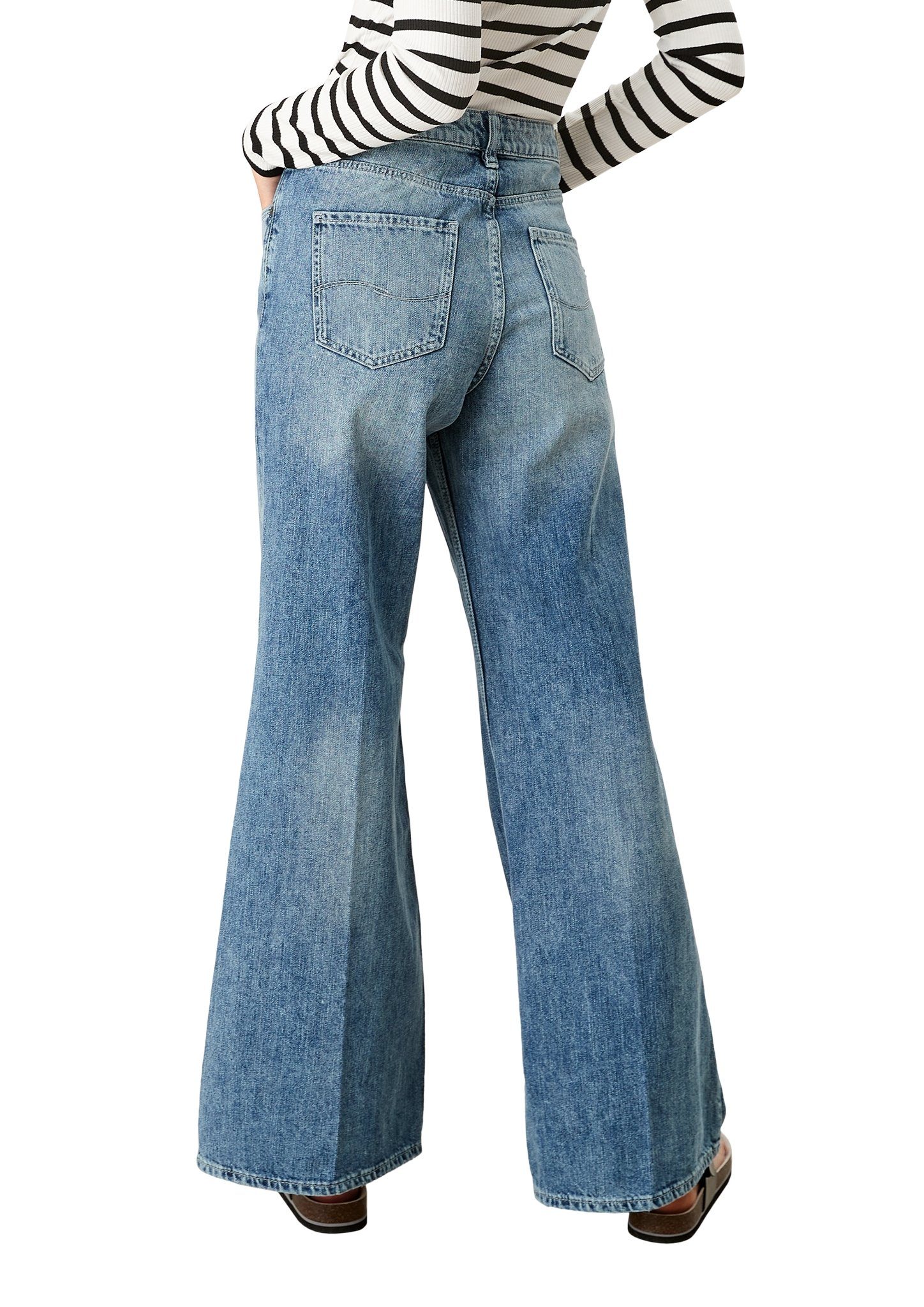 Damen Hosen Q/S by s.Oliver Stoffhose Slim: Jeans mit weitem Beinverlauf (1-tlg) Waschung, Destroyes