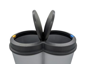 Spetebo Mülltrennsystem Abfalleimer 2x25 Liter Duo Bin - grau, Mülleimer mit praktischem Deckel mit Druckknopf