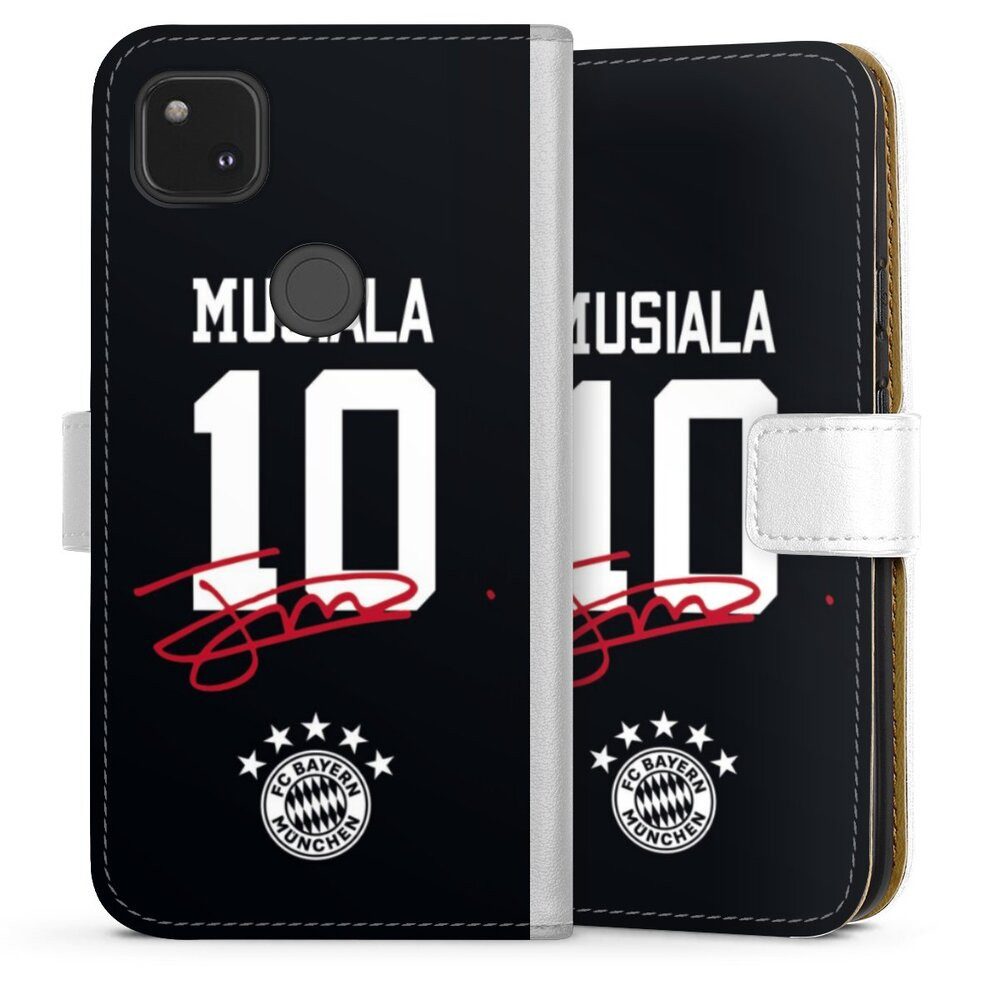DeinDesign Handyhülle FC Bayern München Jamal Musiala FCB Musiala 10, Google Pixel 4a Hülle Handy Flip Case Wallet Cover Handytasche Leder
