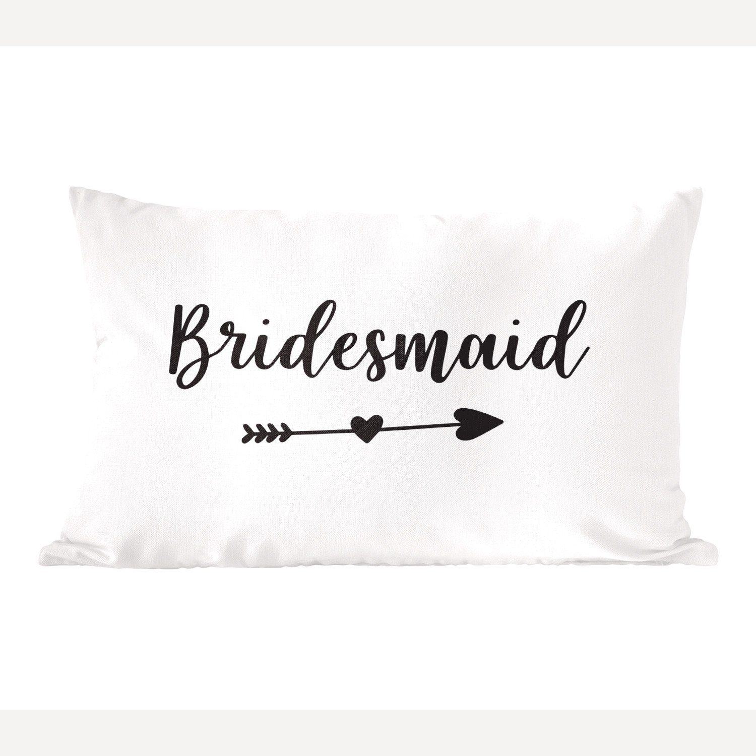 MuchoWow Dekokissen Pfeil durch ein Herz mit dem Wort "Bridesmaid" auf einem weißen, Wohzimmer Dekoration, Zierkissen, Dekokissen mit Füllung, Schlafzimmer