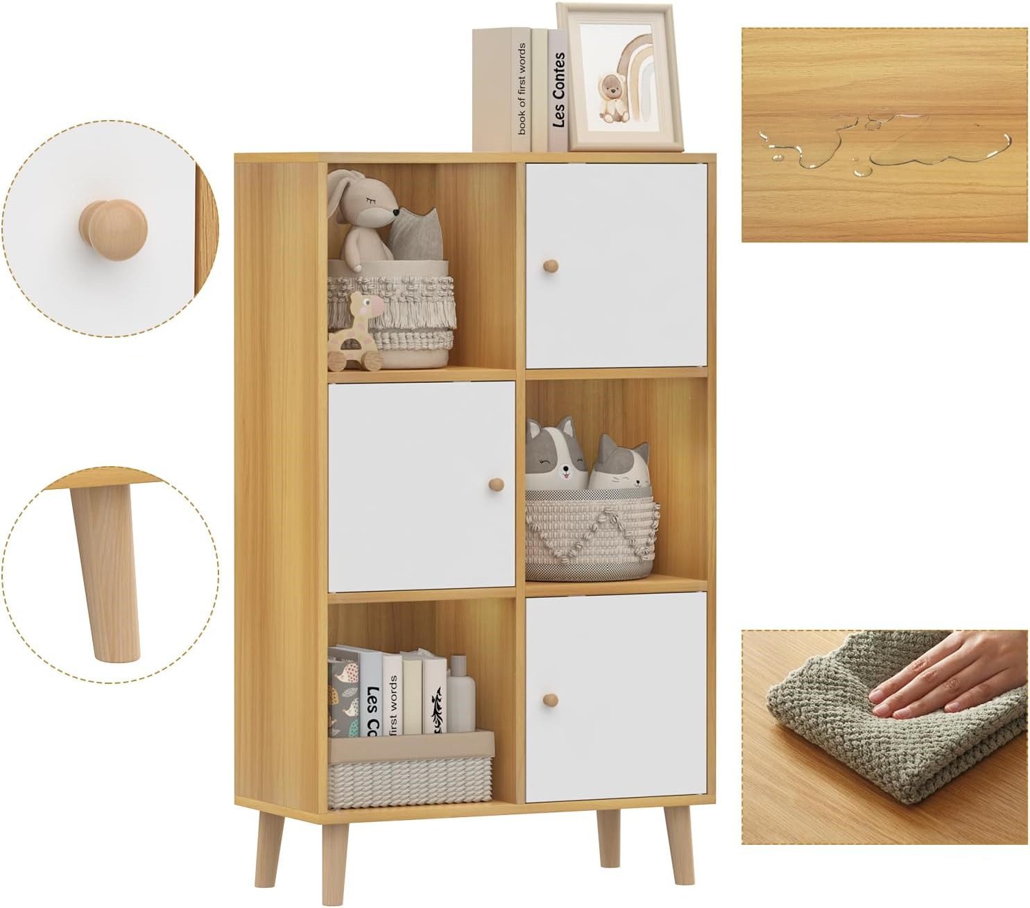 JEOBEST Bücherregal Bücherschrank mit 3 Türen, günstig online kaufen