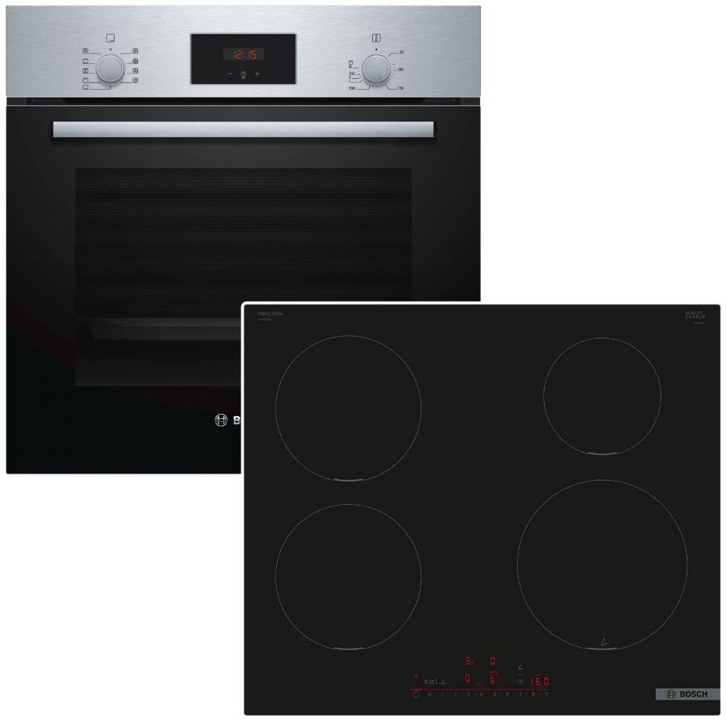 BOSCH Backofen-Set 3D Heißluft Teleskopauszug + Induktionskochfeld PowerBoost HomeConnect