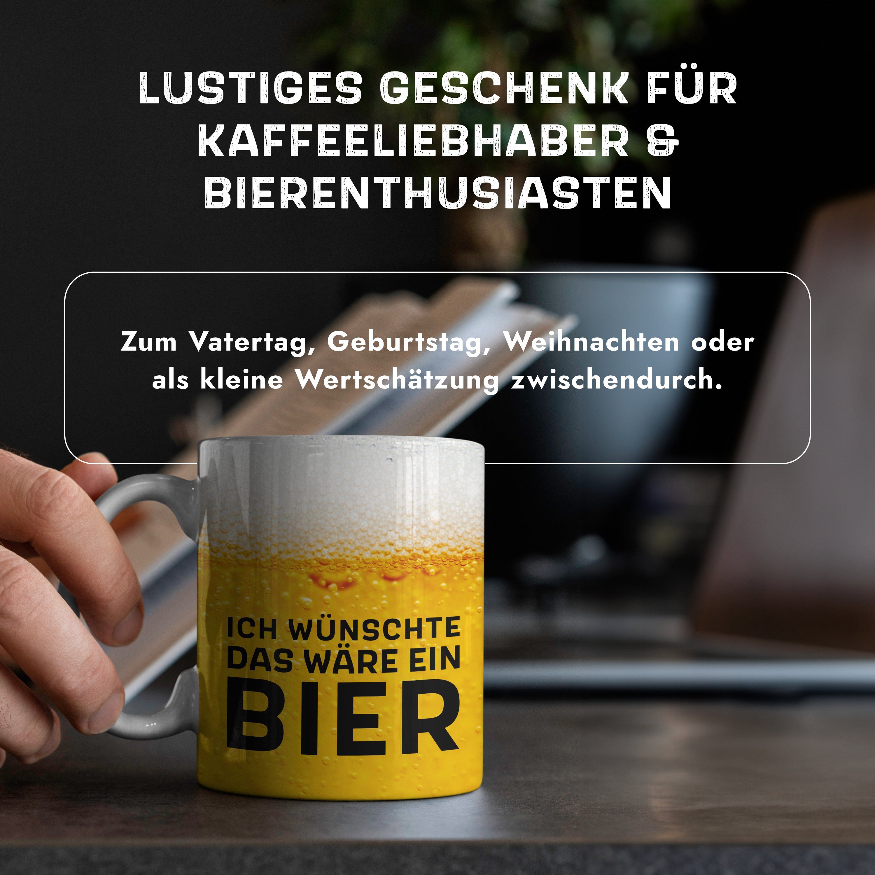 Produktbild von Keramik Kaffeebecher 400ml - Große Tasse Mit Henkel In Blau Design