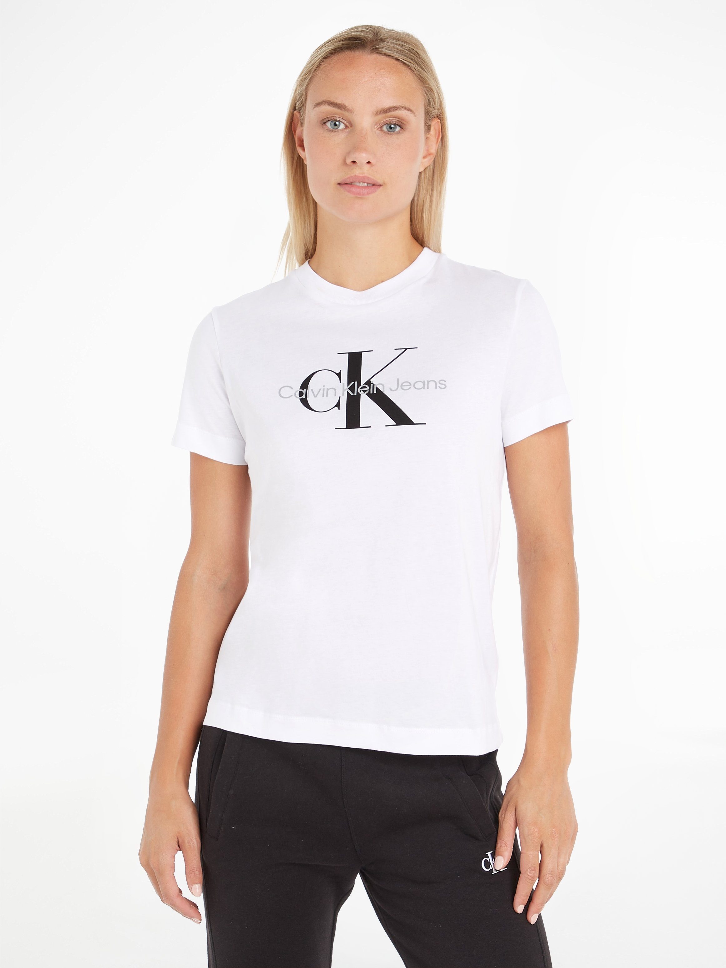 Rundhalsshirt Klein Jeans mit CORE MONOGRAM Bright REGULAR Klein Calvin Calvin Monogramm (1-tlg) TEE White Jeans