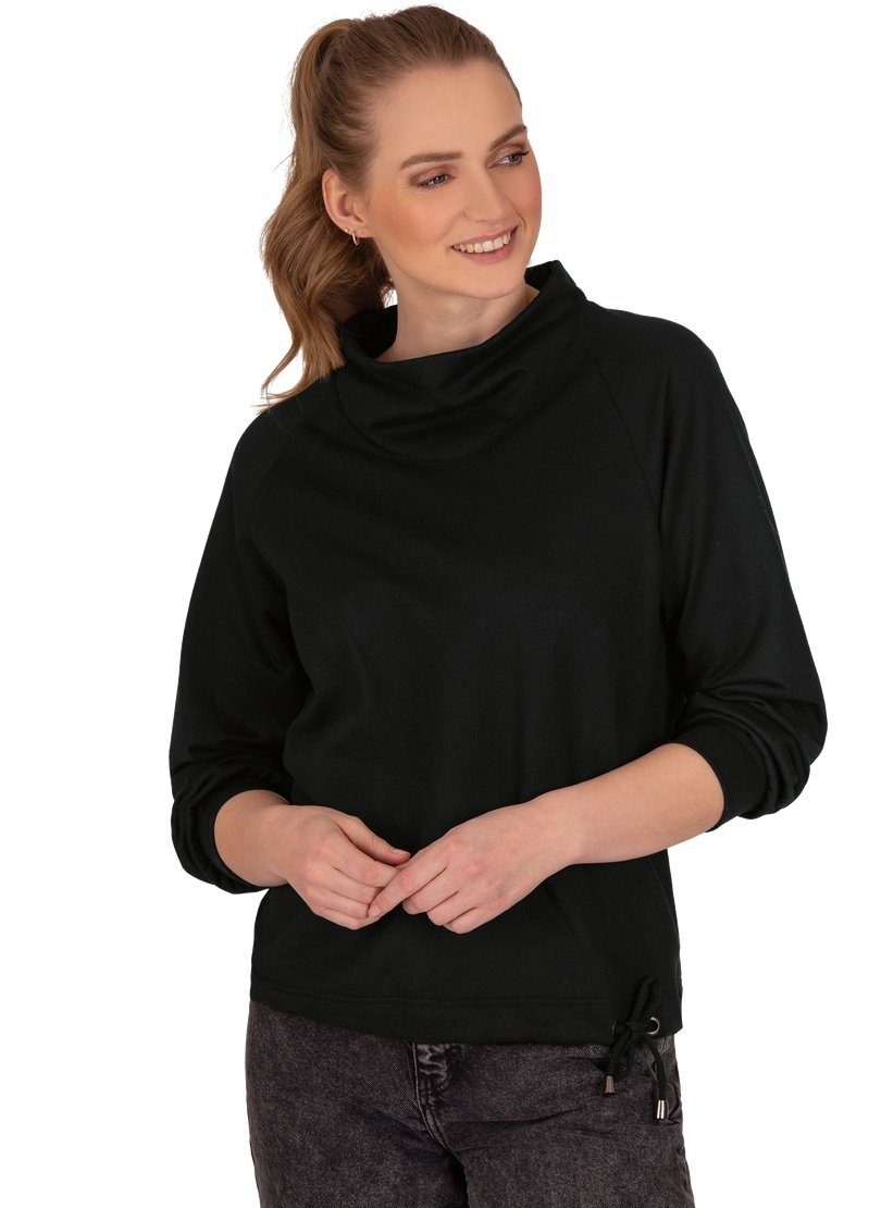 Kragen Trigema Sweatshirt modischem mit schwarz TRIGEMA Sweatshirt