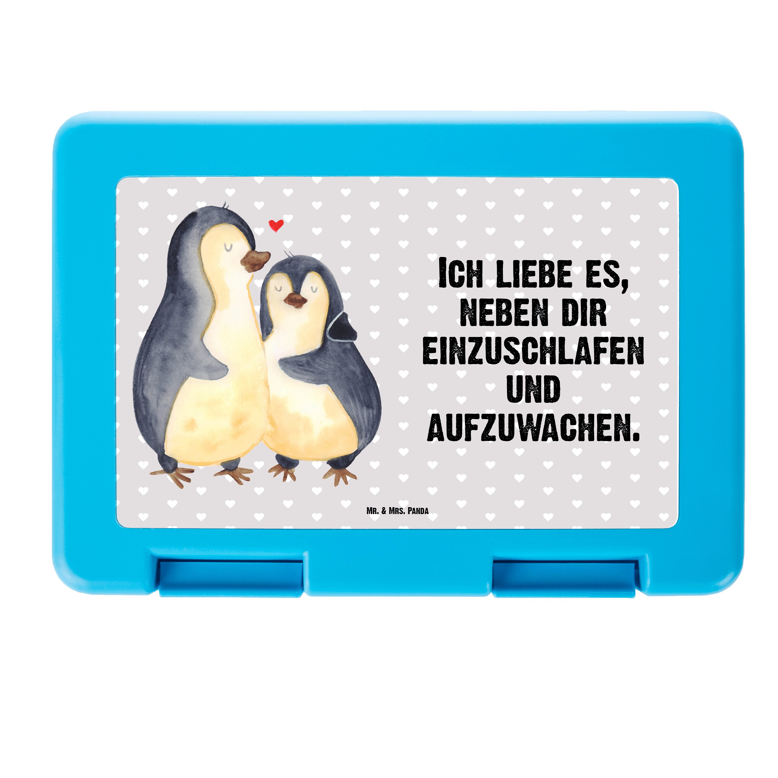 Mr. & Mrs. Panda Butterdose Pinguine Einschlafen - Grau Pastell - Geschenk, Jahrestag, Snackbox, Premium Kunststoff, (1-tlg)