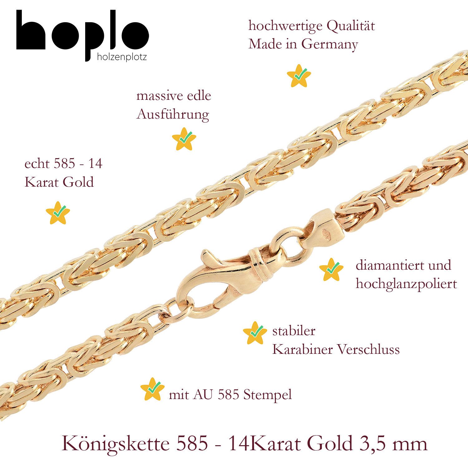 HOPLO Königskette Goldkette Königskette Länge 19cm - Breite 3,5mm - 585-14 günstig online kaufen