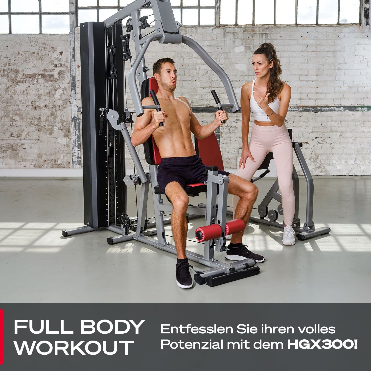 Sportstech Kraftstation HGX300, 50+ Übungen, Beinpresse, 16 Gewichtsblöcke