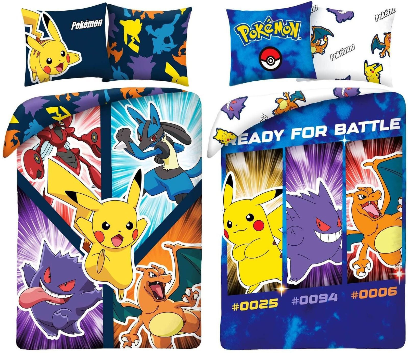Bettwäsche Pokemon Pikachu Gengar Glurak - 2 x Bettwäsche-Set, 135x200 & 80x80
