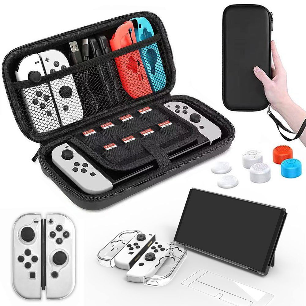 IVSO Goods Zubehör für Nintendo Switch OLED 2021-Modell, (Tasche,  Schutzglas, Hülle Transparent, Daumen Kappen, Control-Aufsätze) Nintendo -Controller