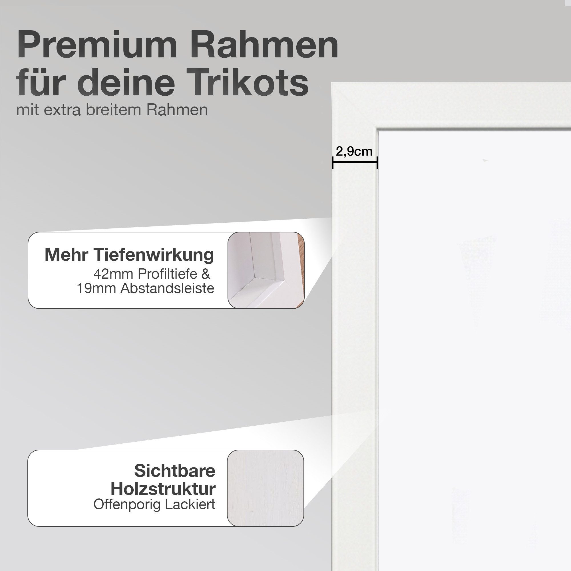 K-Möbel Bilderrahmen Premium Trikotrahmen, Echtholz Rahmen, Made in Germany
