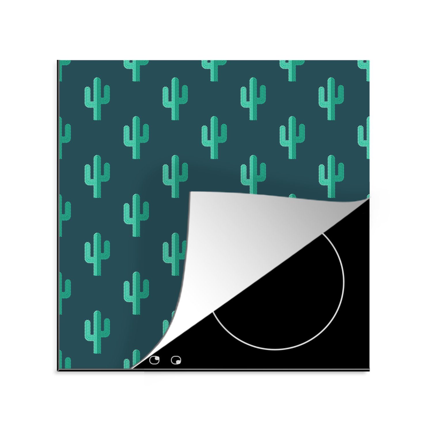 (1 Herdblende-/Abdeckplatte Arbeitsplatte tlg), 78x78 MuchoWow - Vinyl, Design küche Ceranfeldabdeckung, cm, Blau, - für Kaktus