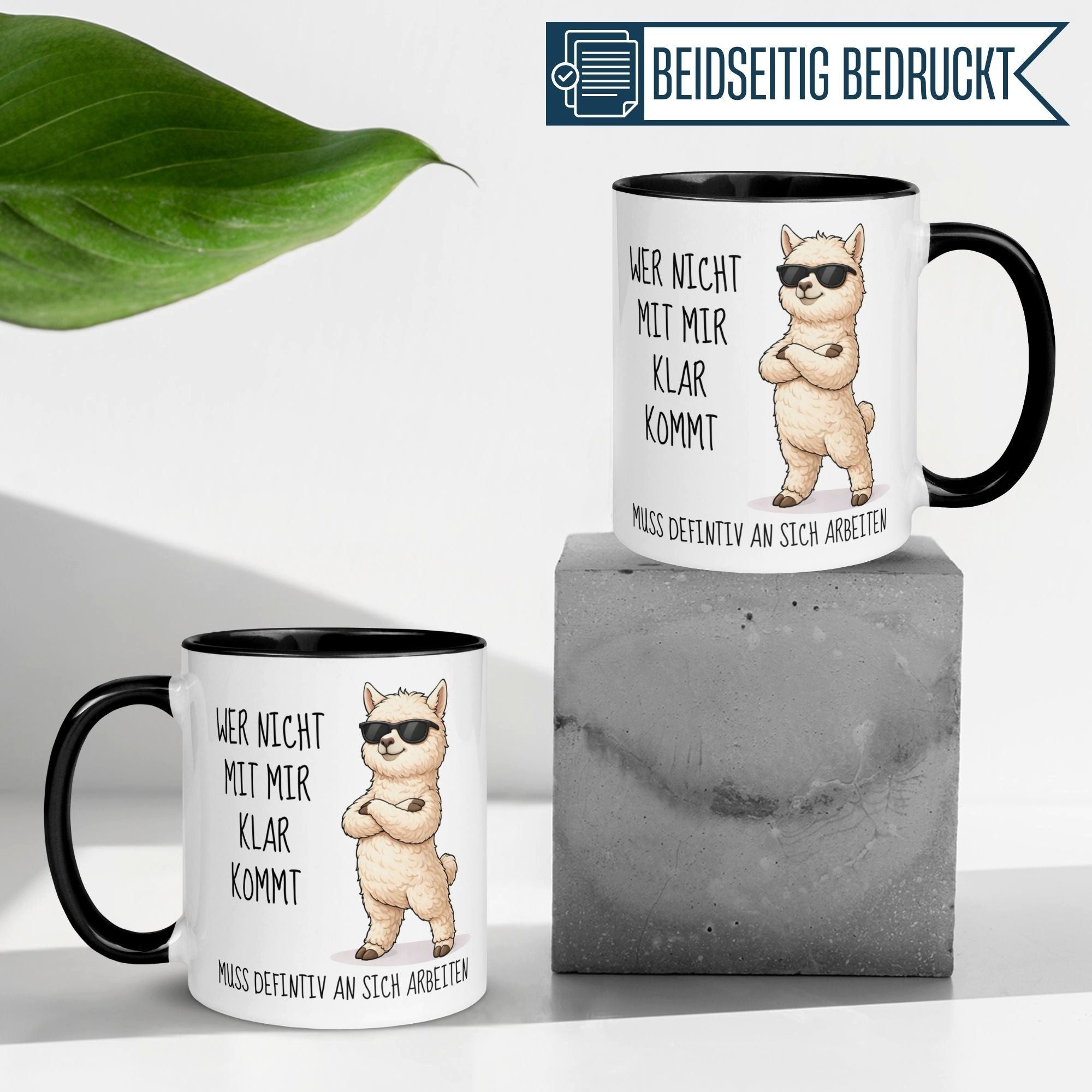 Momentals Tasse Alpaka – „Wer nicht mit mir klar kommt“ – lustiger Geschenk Becher, Gratis Versand · Links-&Rechtshänder · Spülmaschinenfest