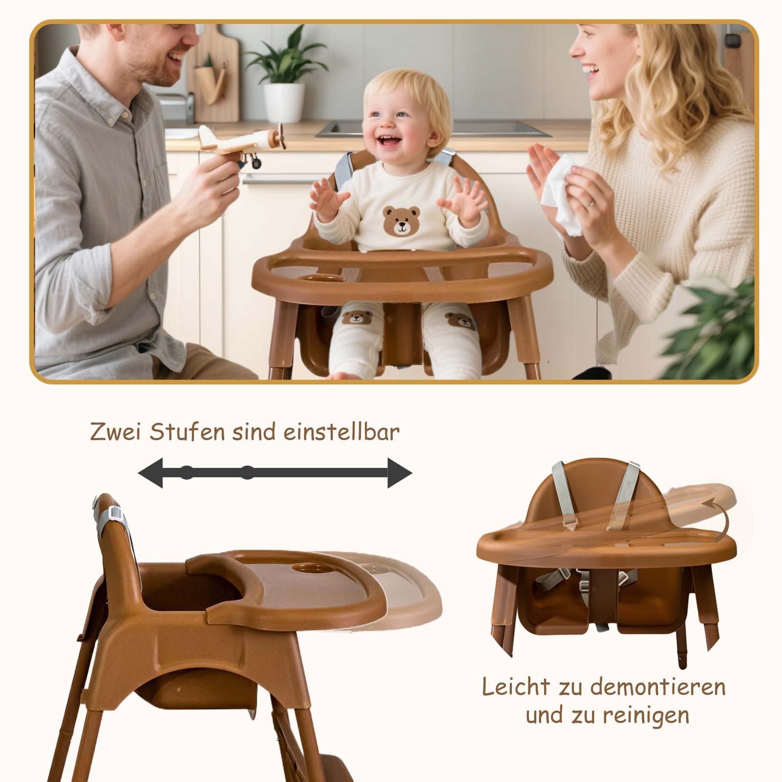 Yalion Kinderstuhl Kinderstuhl mit Tablett- Höhenverstellbarer Baby Chair Kinder 6-36M