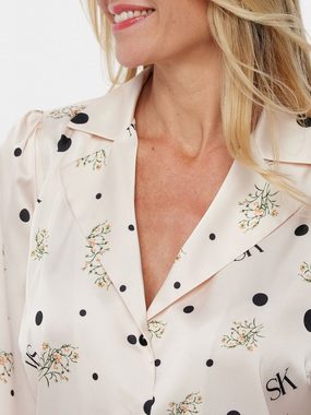 Sarah Kern Druckbluse Langarmshirt figurumspielend mit floralem Muster und schwarzen Punkten