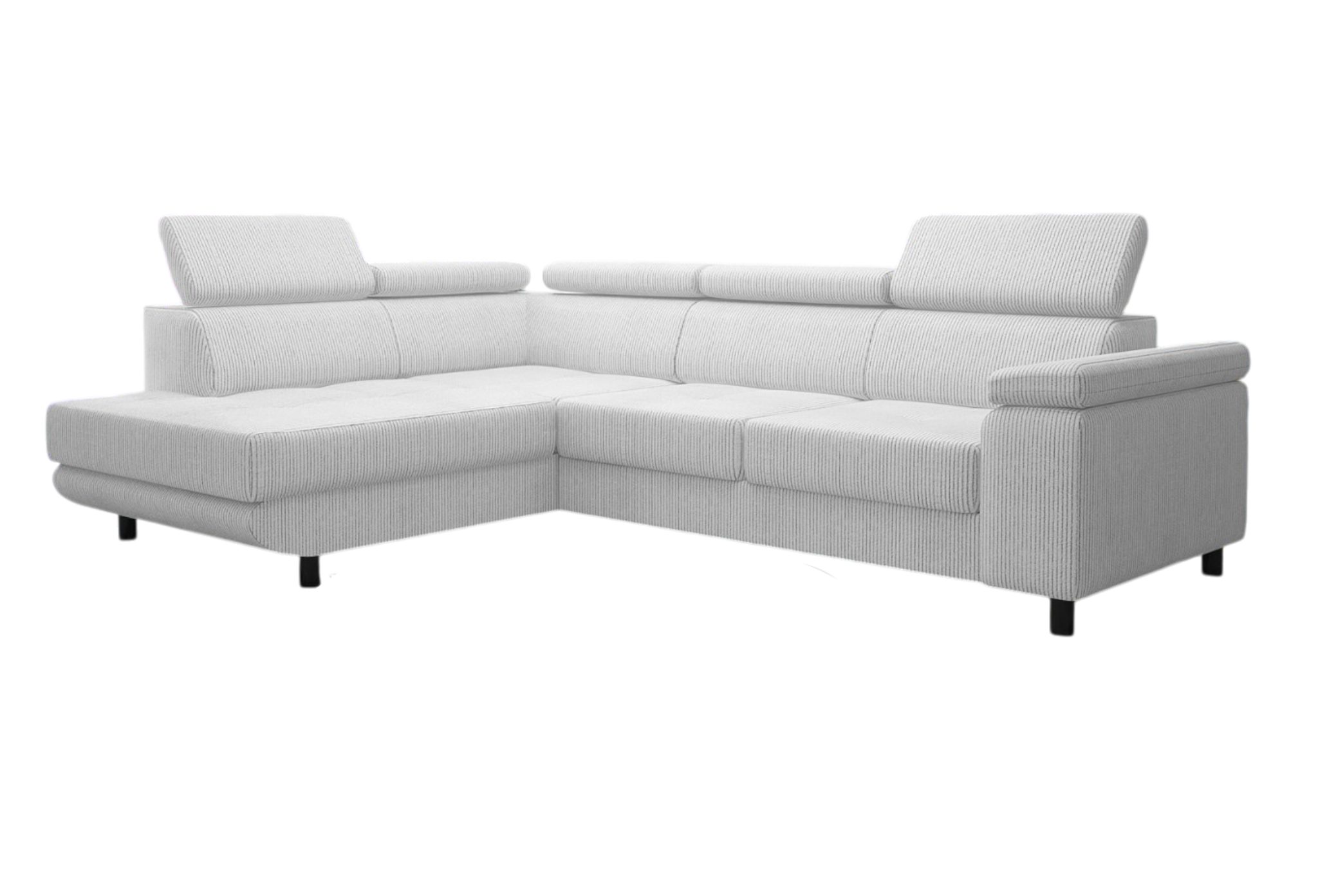 thematys Ecksofa LUNA L mit Schlaffunktion & Bettkasten – aus Velours oder Cord Stoff, mit 5 verstellbaren Kopfstützen, – L-Form 250×183 cm – Schlafsofa mit Auszug