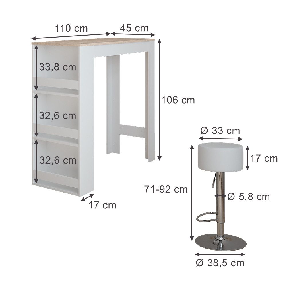 Vicco Bartisch Repose, Weiß/Sonoma/Weiß, 45 x günstig online kaufen
