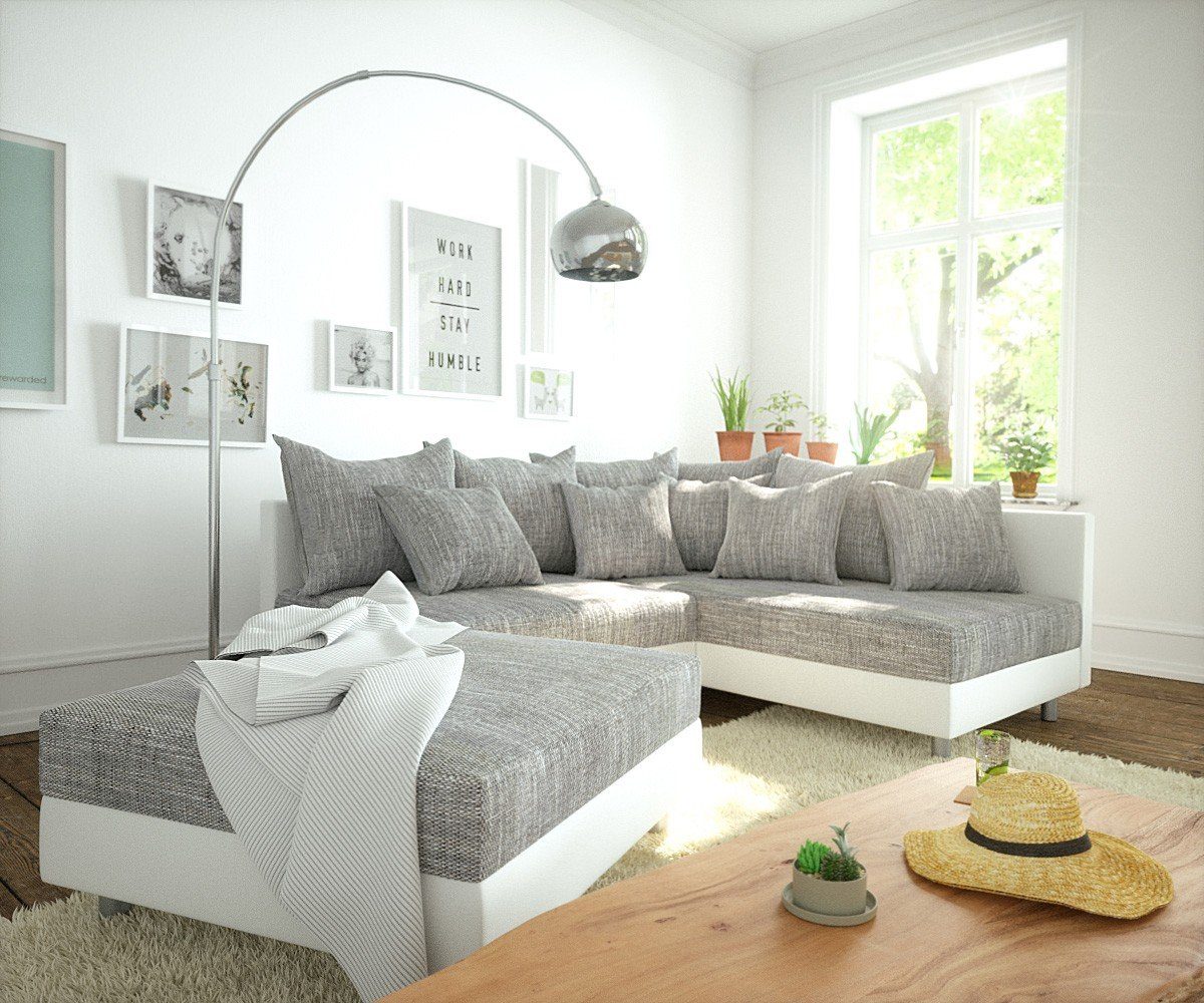 DELIFE Ecksofa Clovis, Weiss Hellgrau mit günstig online kaufen