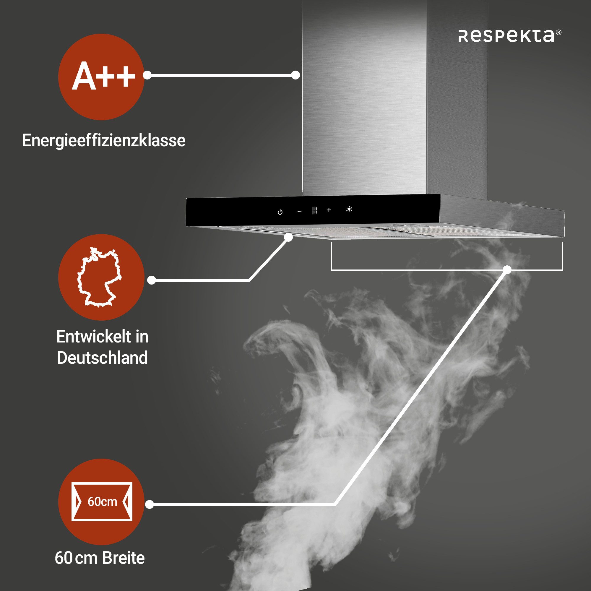 RESPEKTA Deckenhaube Sira Serie CH44160G-20 Sira, EEK: A++; 9 Leistungsstufen; LED Beleuchtung