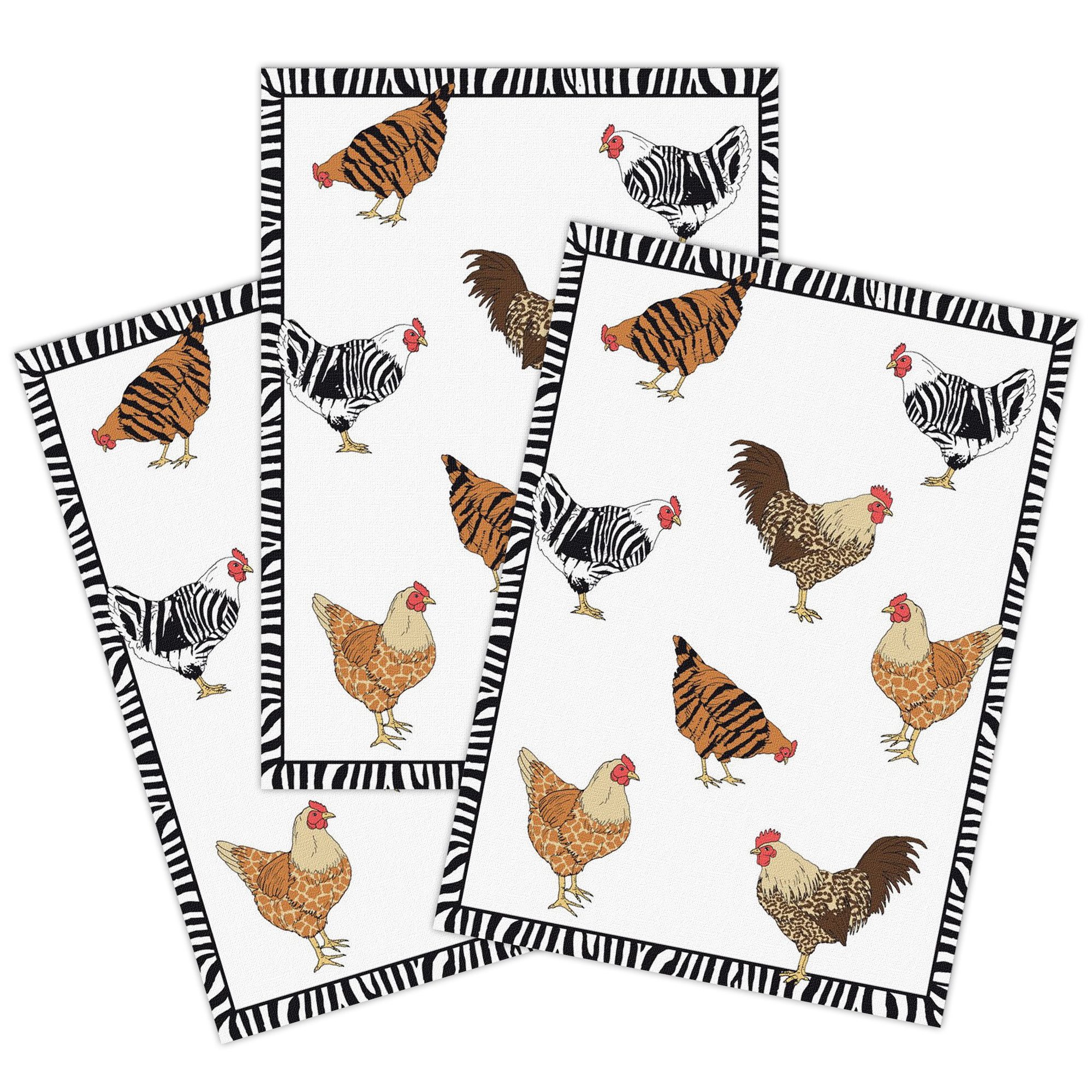 Kracht Geschirrtuch Zebrahühner, (Set, 3-tlg., Set), 3er Pack Geschirrtücher (3 Stück), ca. 50 x 70 cm, Halbleinen bedruckt