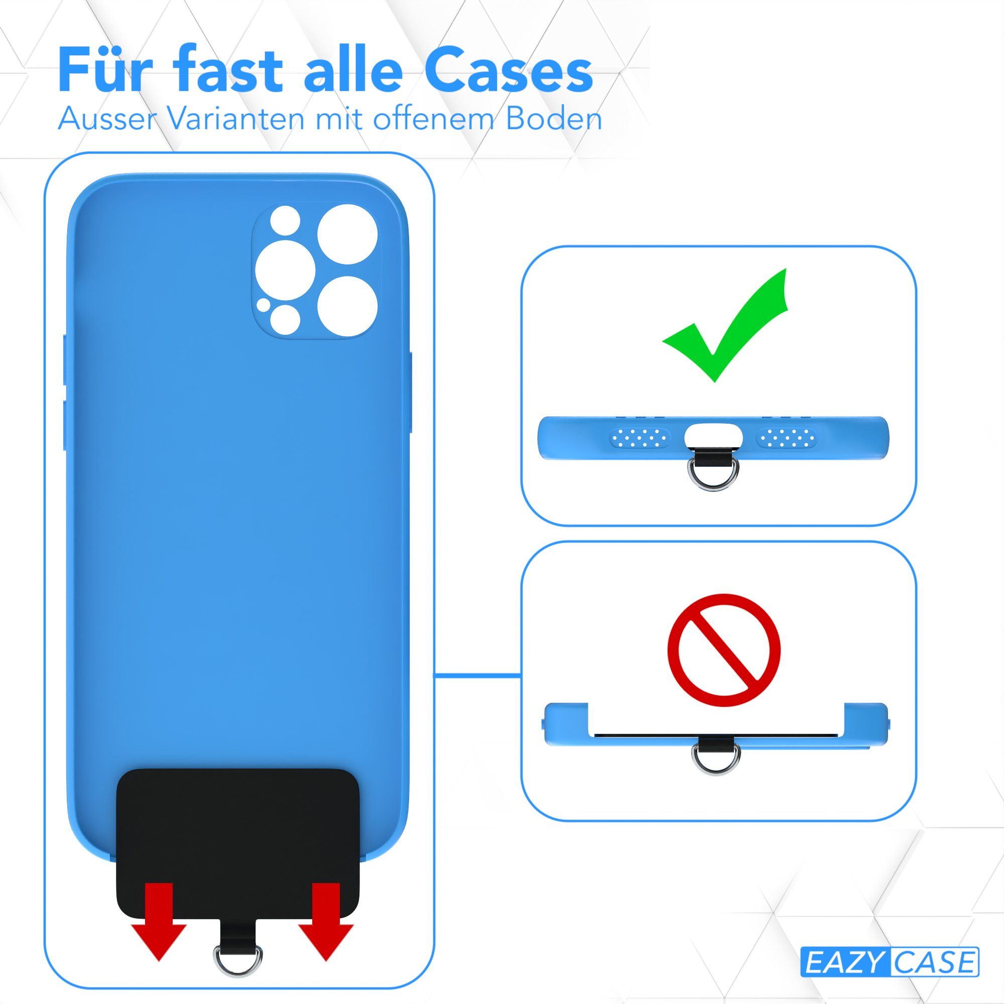 EAZY CASE Handykette Umhängeband Clips Schwarz mit extra Handband, Handy Kordel für Handyhülle Universal passend + Karabiner Blau Schwarz – Bild 5 von 5