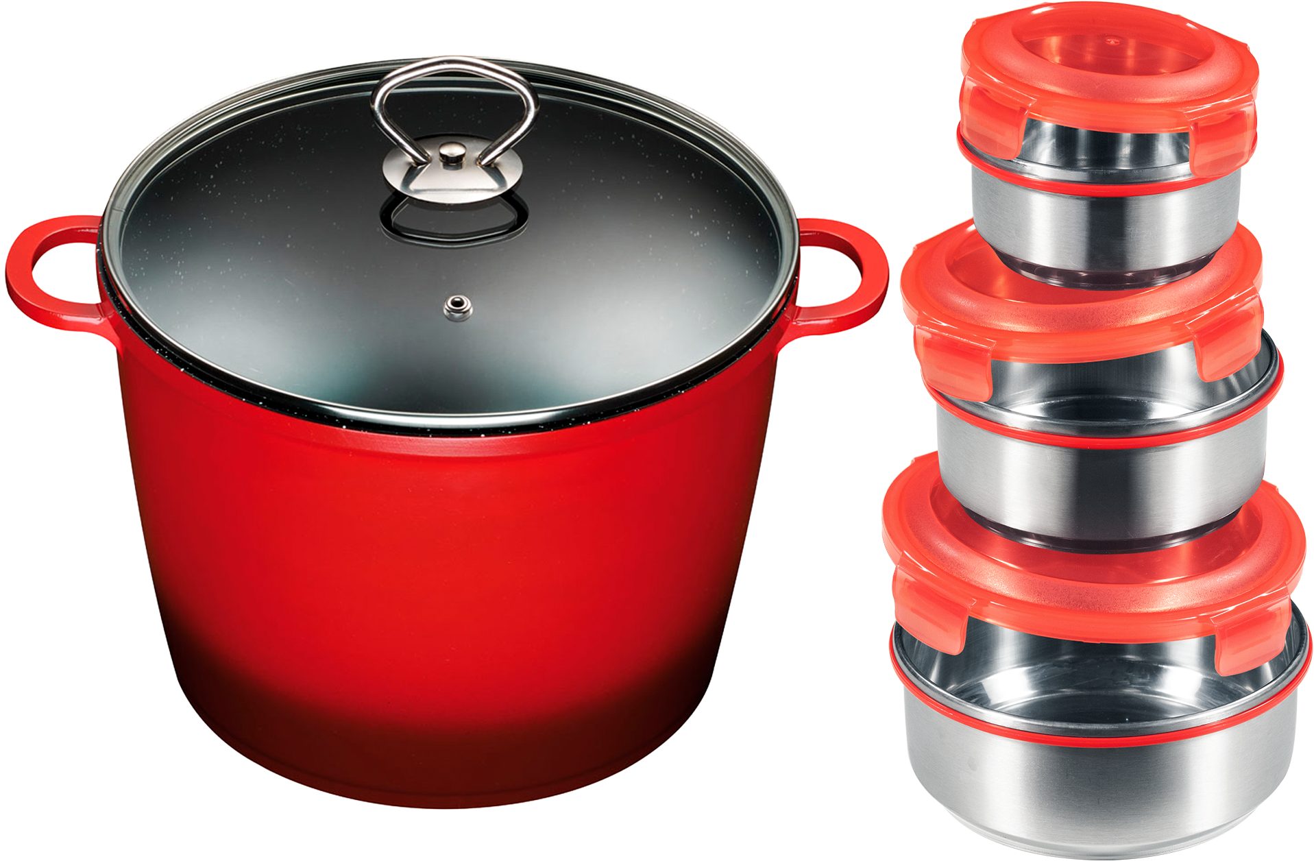 KING Suppentopf, Aluminiumguss (Set, 8-tlg), Kochtopf 7 LØ24cm+Glasdeckel, Induktion, Keramikbeschichtung »Fusion«