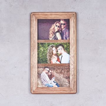 Levandeo® Bilderrahmen Collage, Bilderrahmen Collage 3 Fotos 10x15 Holz Braun Glas Aufsteller Deko