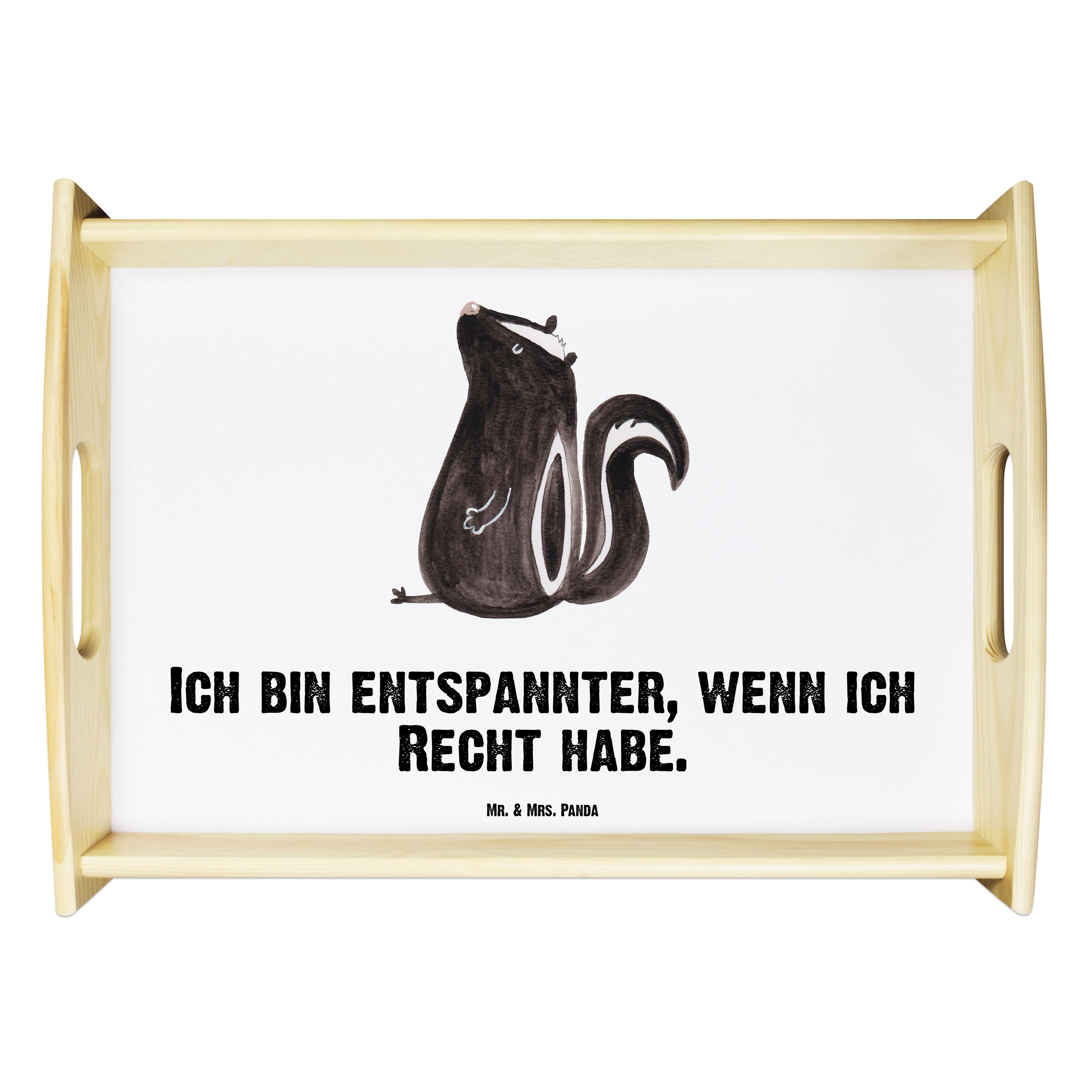 Mrs. Weiß - Tablett Echtholz Panda & Skunk, lasiert, Frühstücksta, Mr. sitzend Stinktier - Dekotablett, (1-tlg) Geschenk,