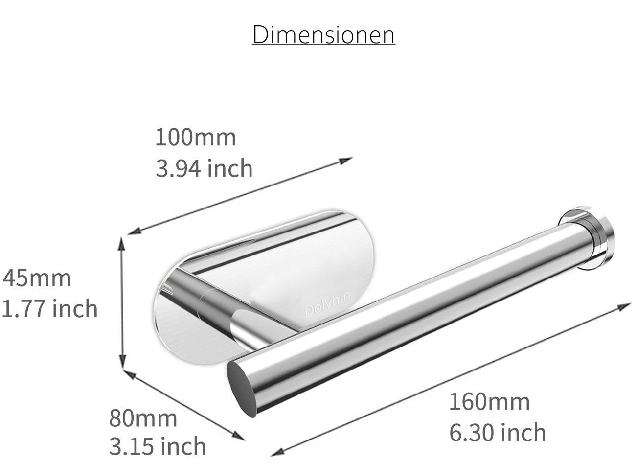 Dolvhin Toilettenpapierhalter ohne Bohren Edelstahl Klopapierhalter Selbstklebend WC Klorollenhalter (Klopapier Aufbewahrung), zum Kleben inkl. starkem 3M Klebe – Bild 5 von 5