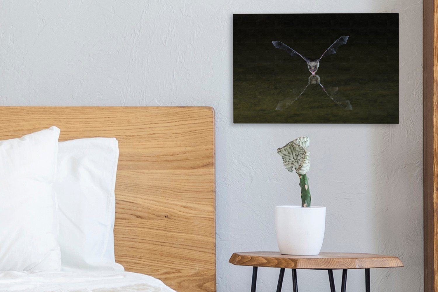 OneMillionCanvasses® Leinwandbild Fledermaus über cm Wasser, Aufhängefertig, (1 Wandbild 30x20 St), Wanddeko, Leinwandbilder