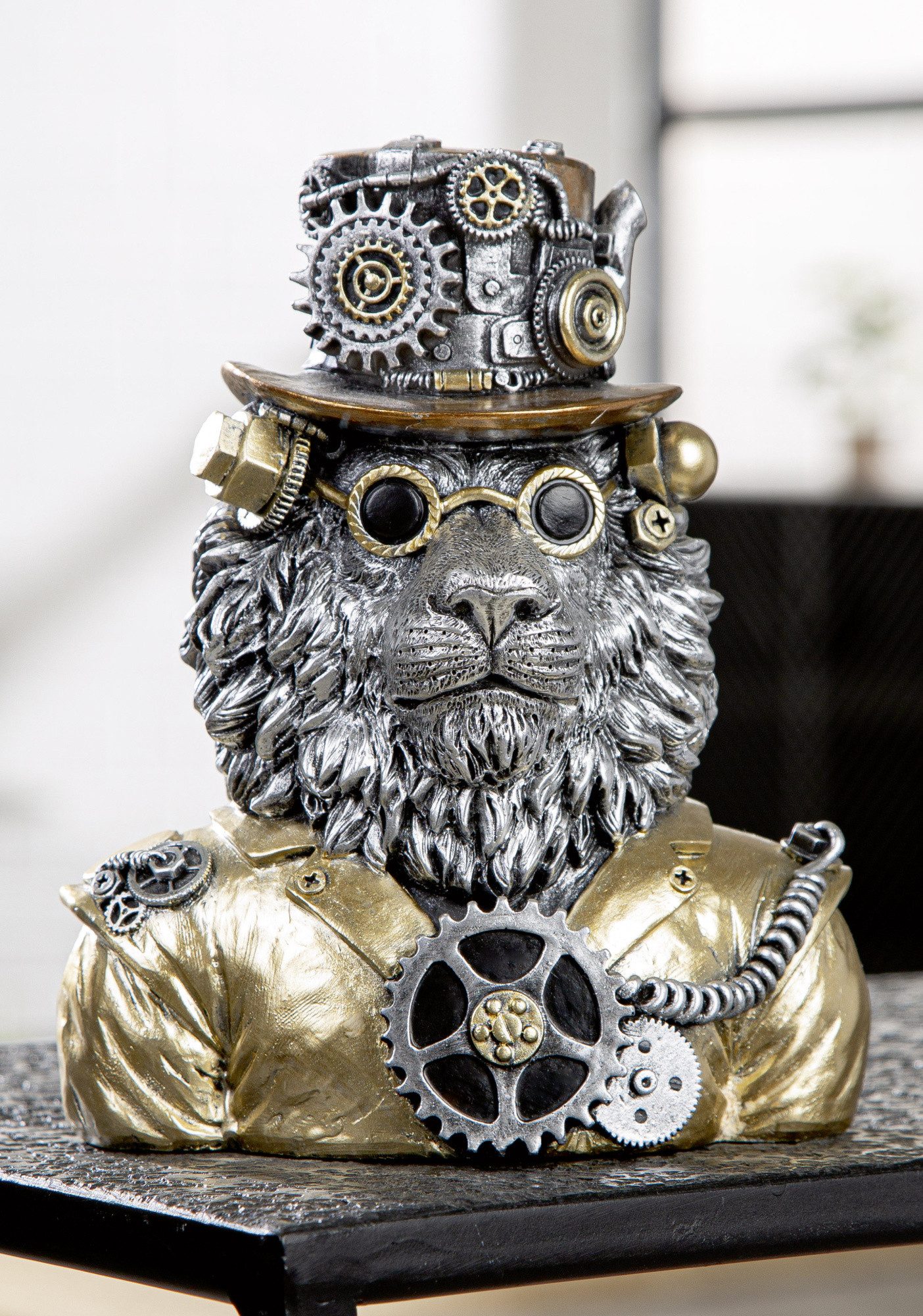 GILDE Dekoobjekt Dekofigur Löwe Steampunk Lion 58722 – Kunstharz Figur, 20,5 cm – Bild 2 von 5