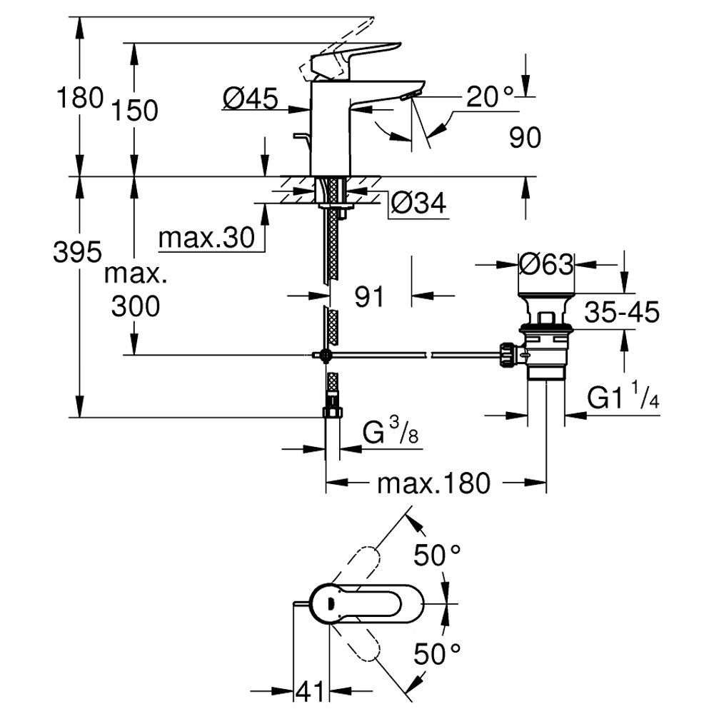 Grohe Badarmatur BauEdge Set, Waschtischarmatur, Wannenarmatur, Brausearmatur, Einhebel (Set, Waschtischarmatur inkl. Ablaufgarnitur, Badewannen- & Duscharmatur) Chrom
