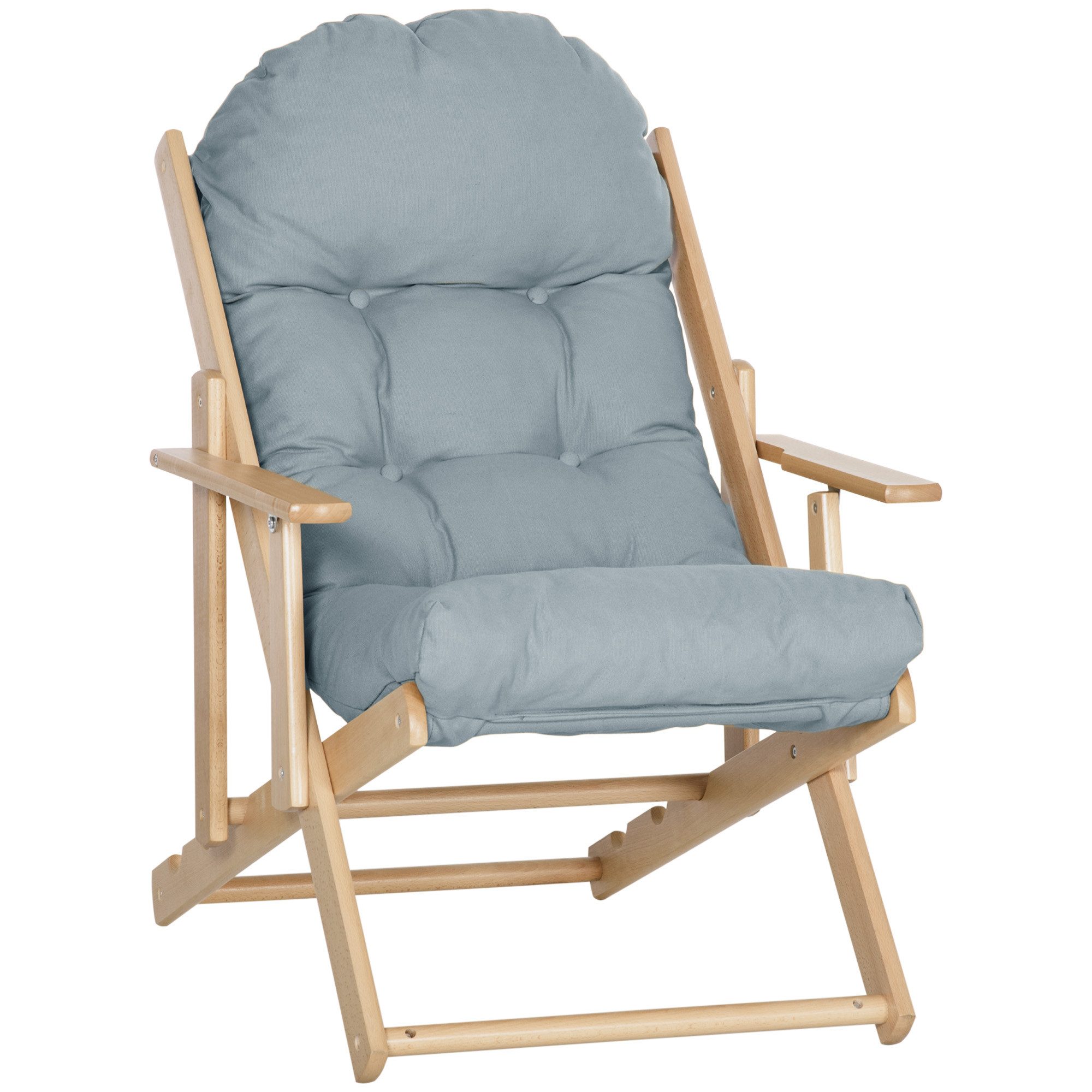 HOMCOM Relaxsessel Relaxstuhl Esszimmerstuhl mit Leinenoptik Hellgrau (Ruhesessel, 1-St., Klappbar Polstersessel), für Wohnzimmer, Buchenholz, 71 x 89 x 96 cm H – Bild 2 von 5